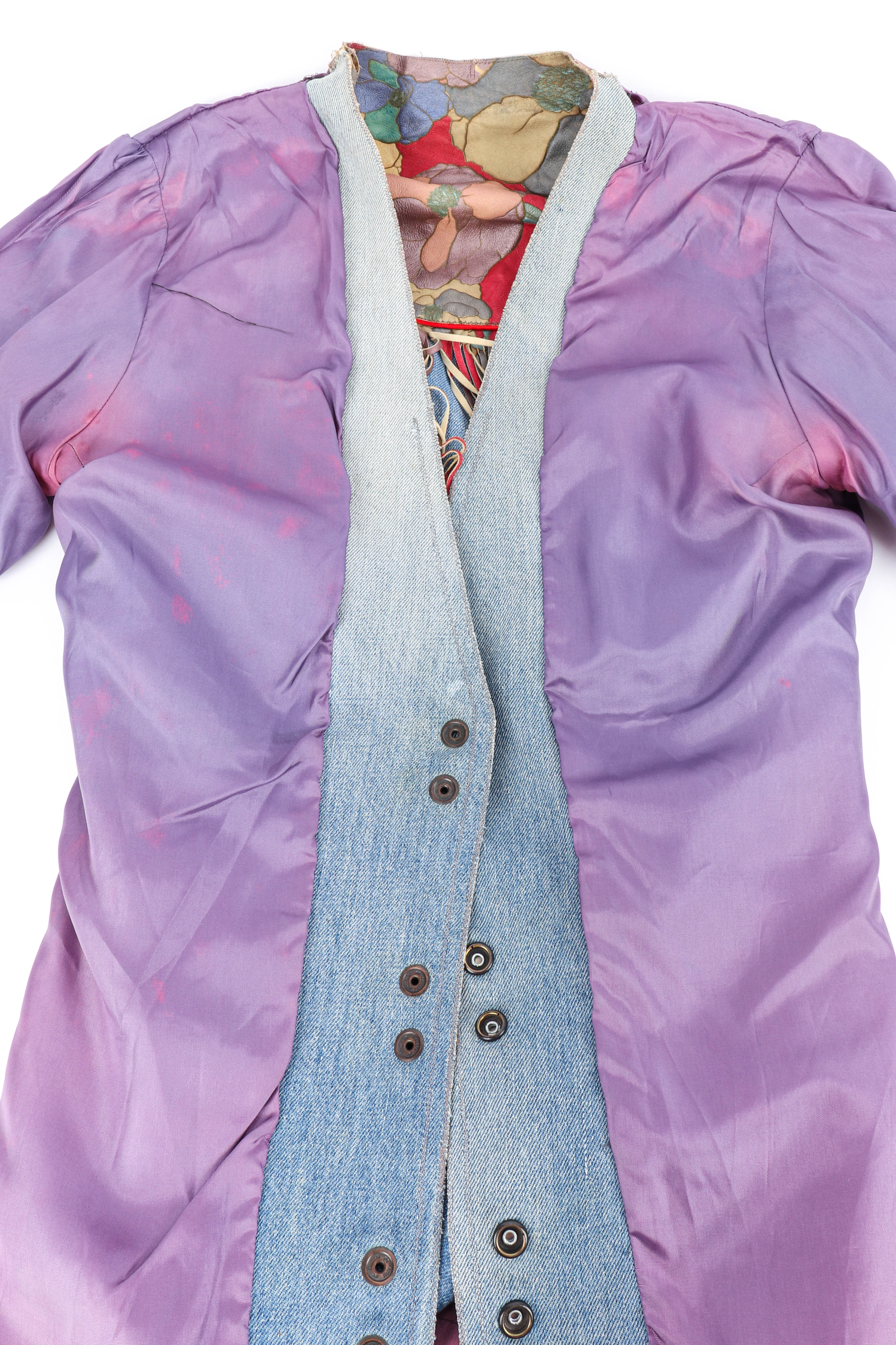 Floral Denim Leather Fringe Jacket - Image 14