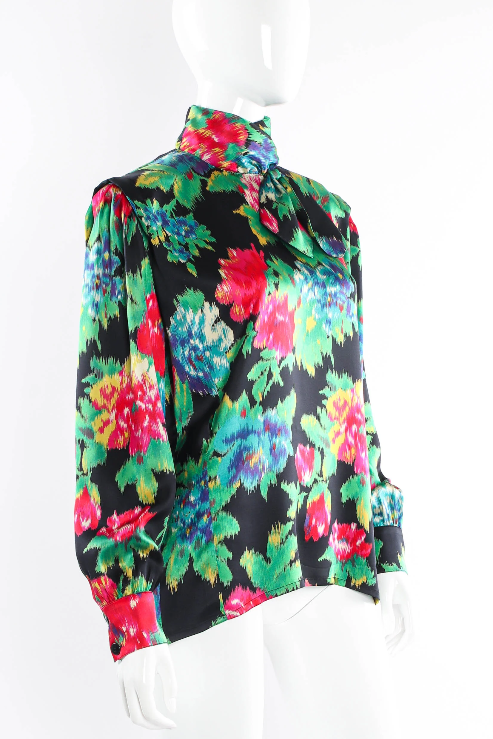 Floral Ikat Silk Scarf Blouse - Image 3