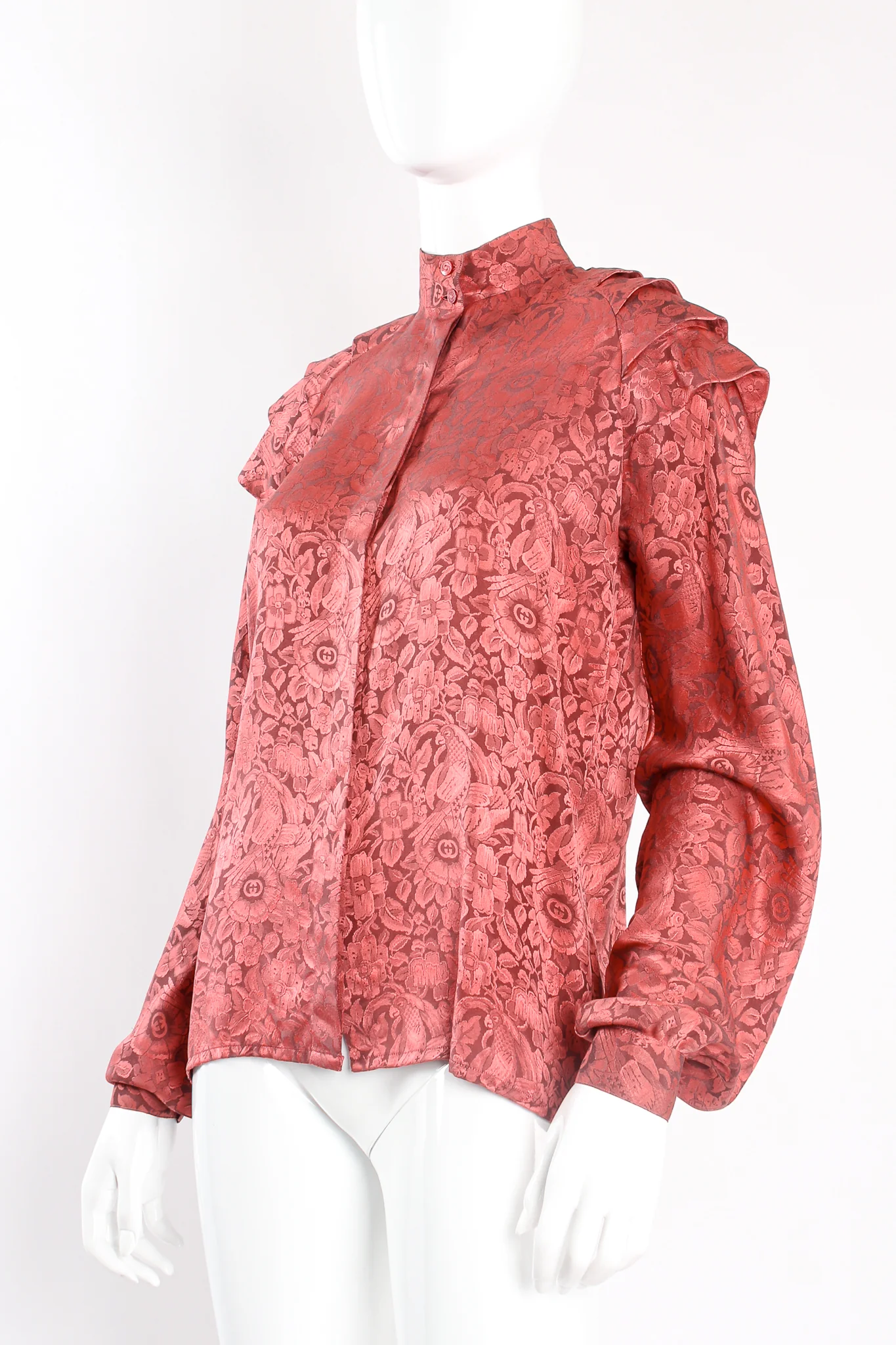 Logo Floral Jacquard Silk Blouse