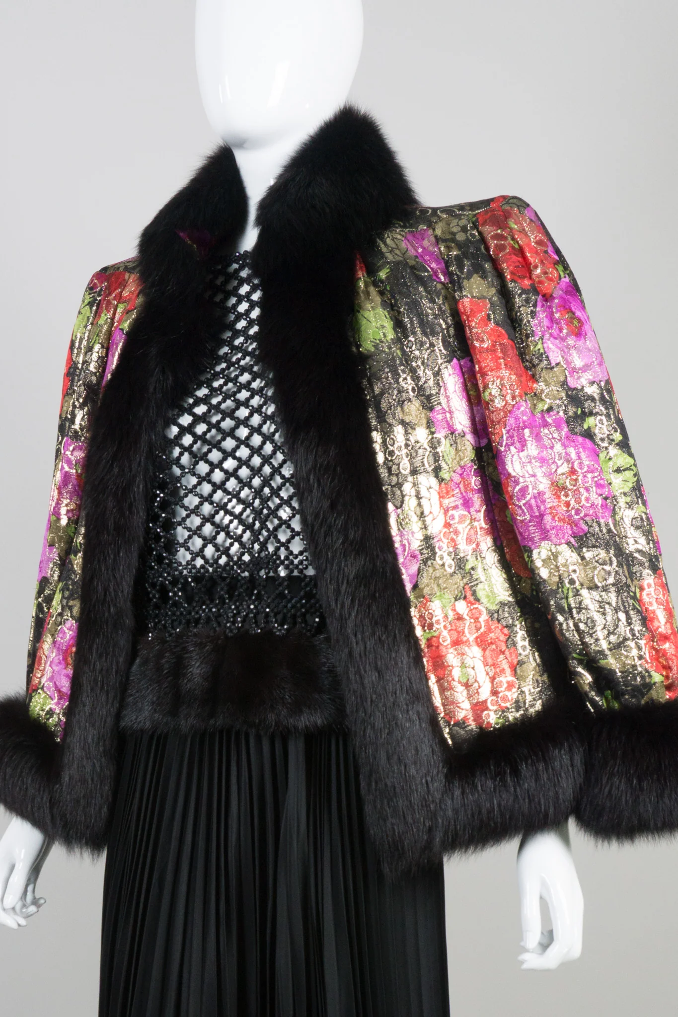 Floral Lamé Fur Trim Jacket - Image 2