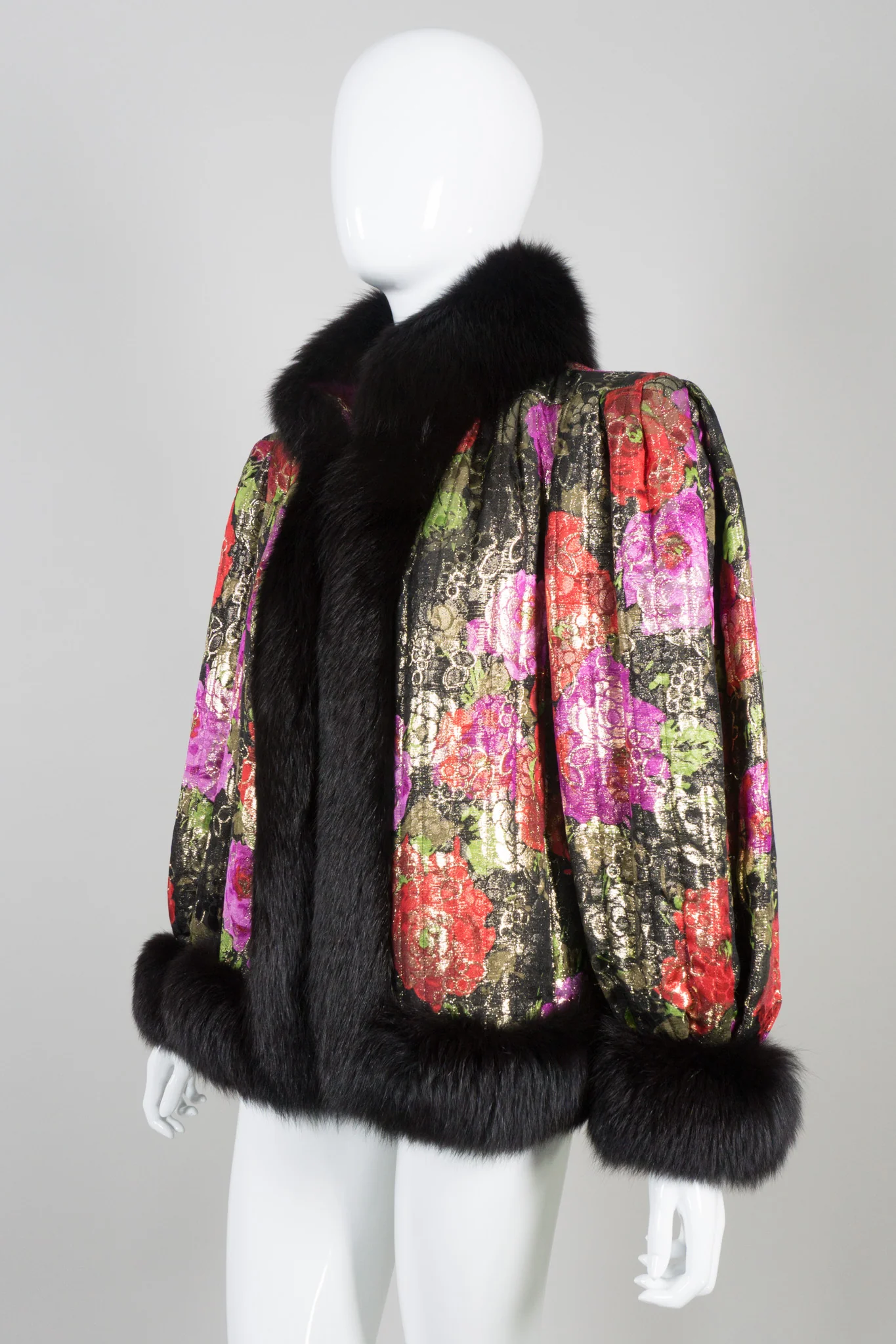 Floral Lamé Fur Trim Jacket - Image 3