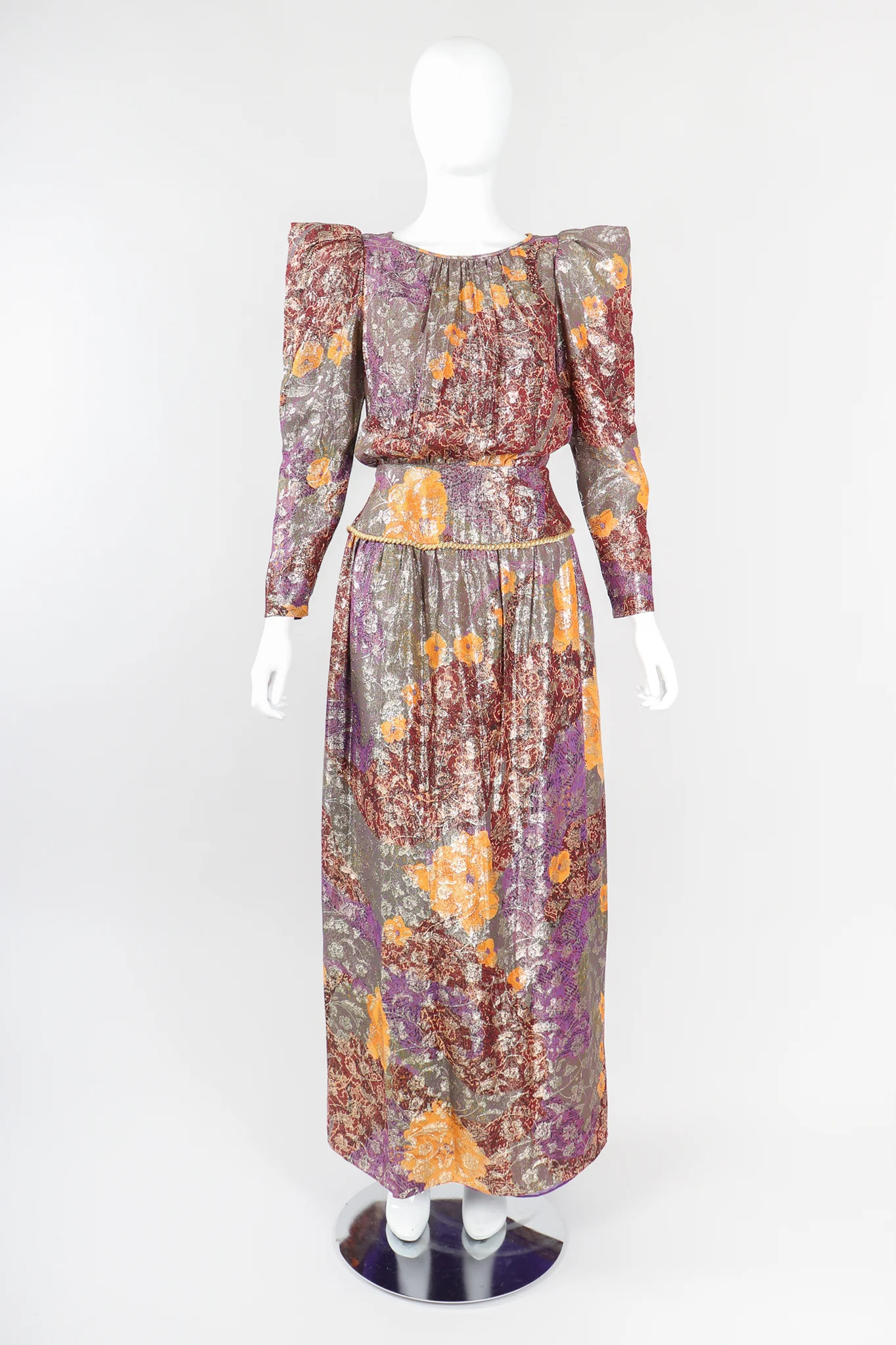 Floral Lamé Pointed Shoulder Dress