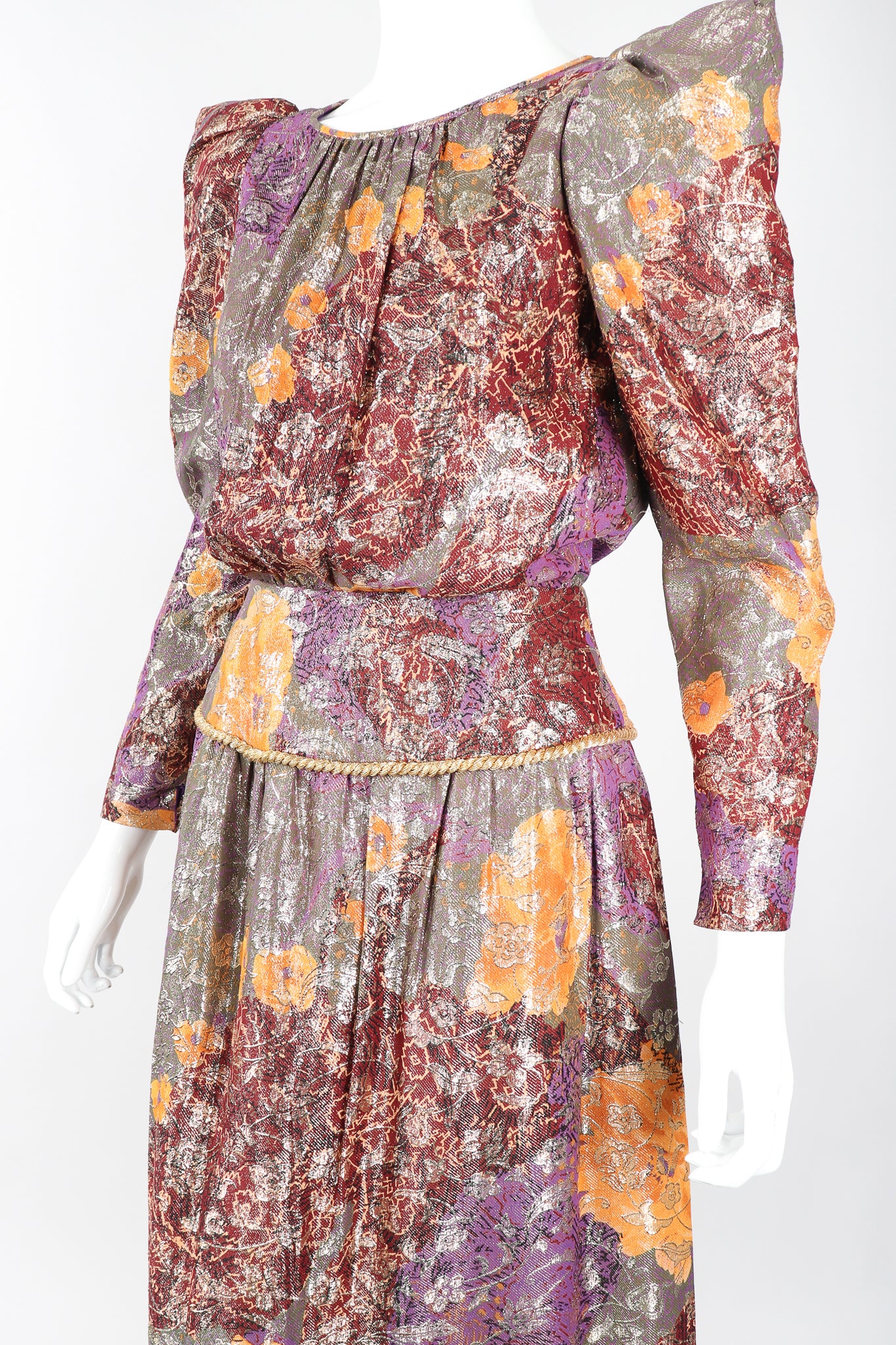 Floral Lamé Pointed Shoulder Dress - Image 2