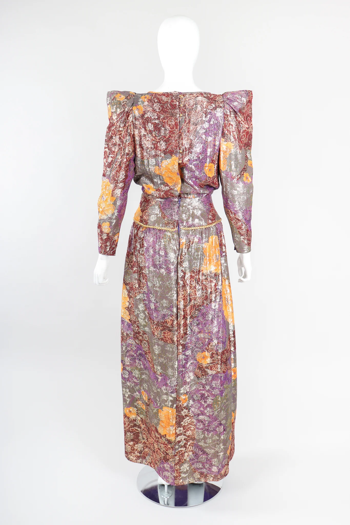 Floral Lamé Pointed Shoulder Dress - Image 3