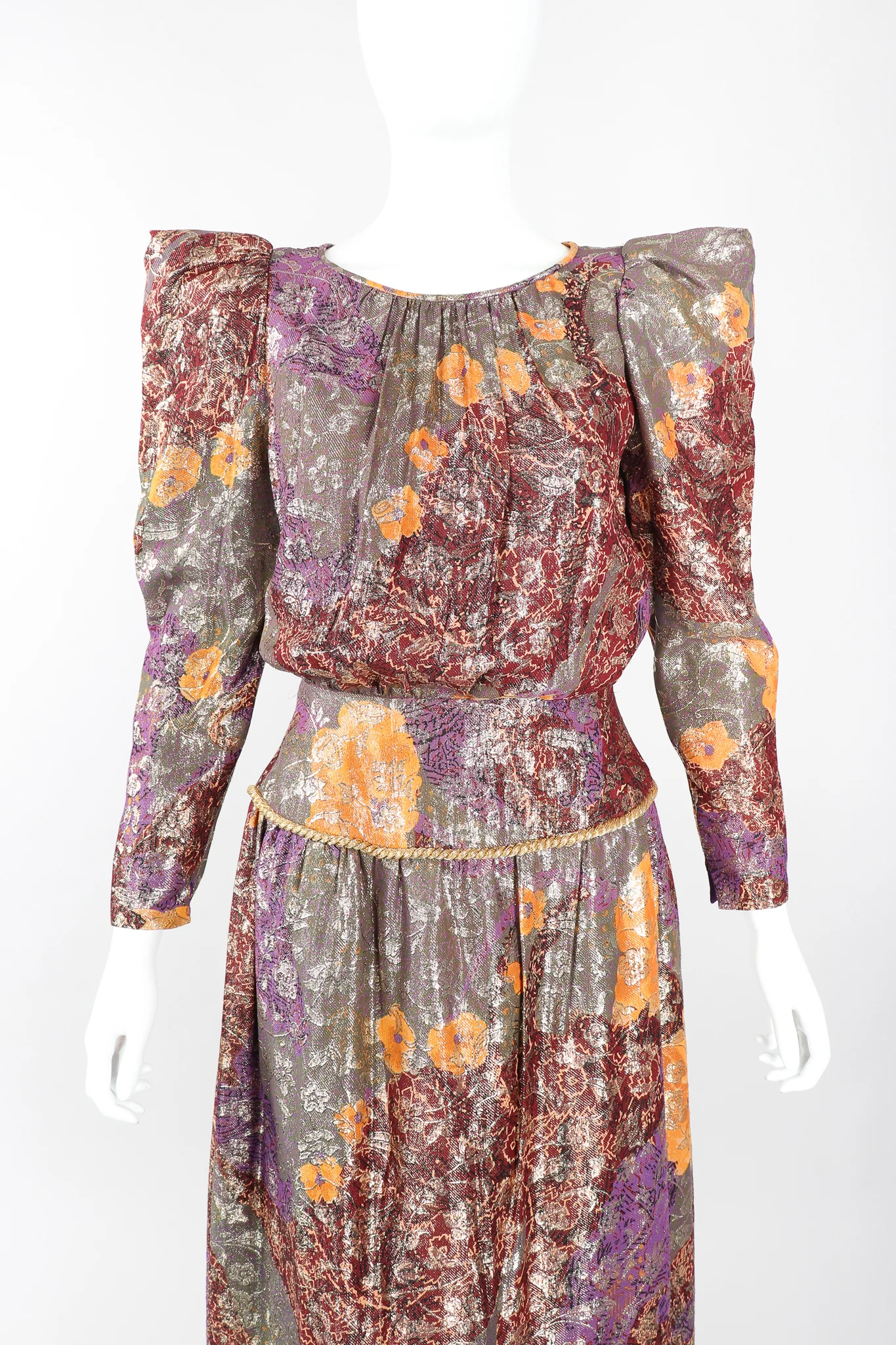 Floral Lamé Pointed Shoulder Dress - Image 6