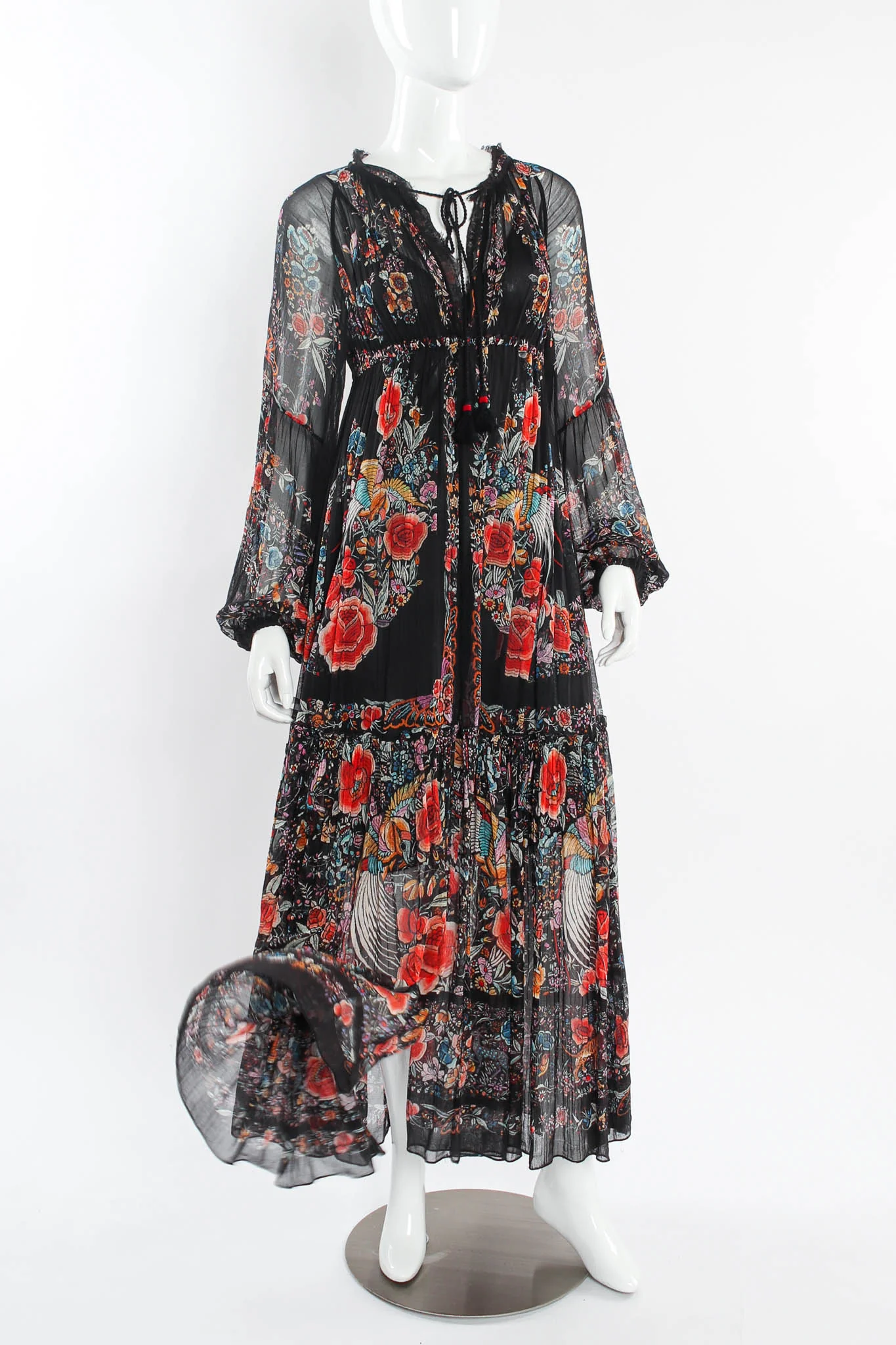 Piano Shawl Floral Peasant Dress - Image 5