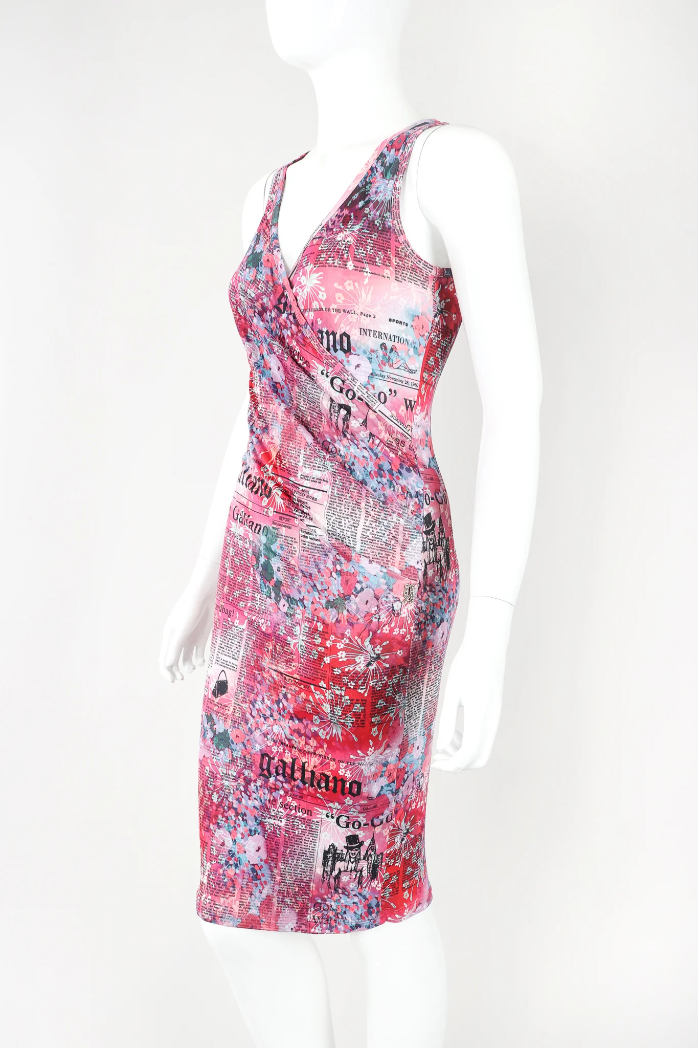 Floral Newspaper Print Dress - Image 3