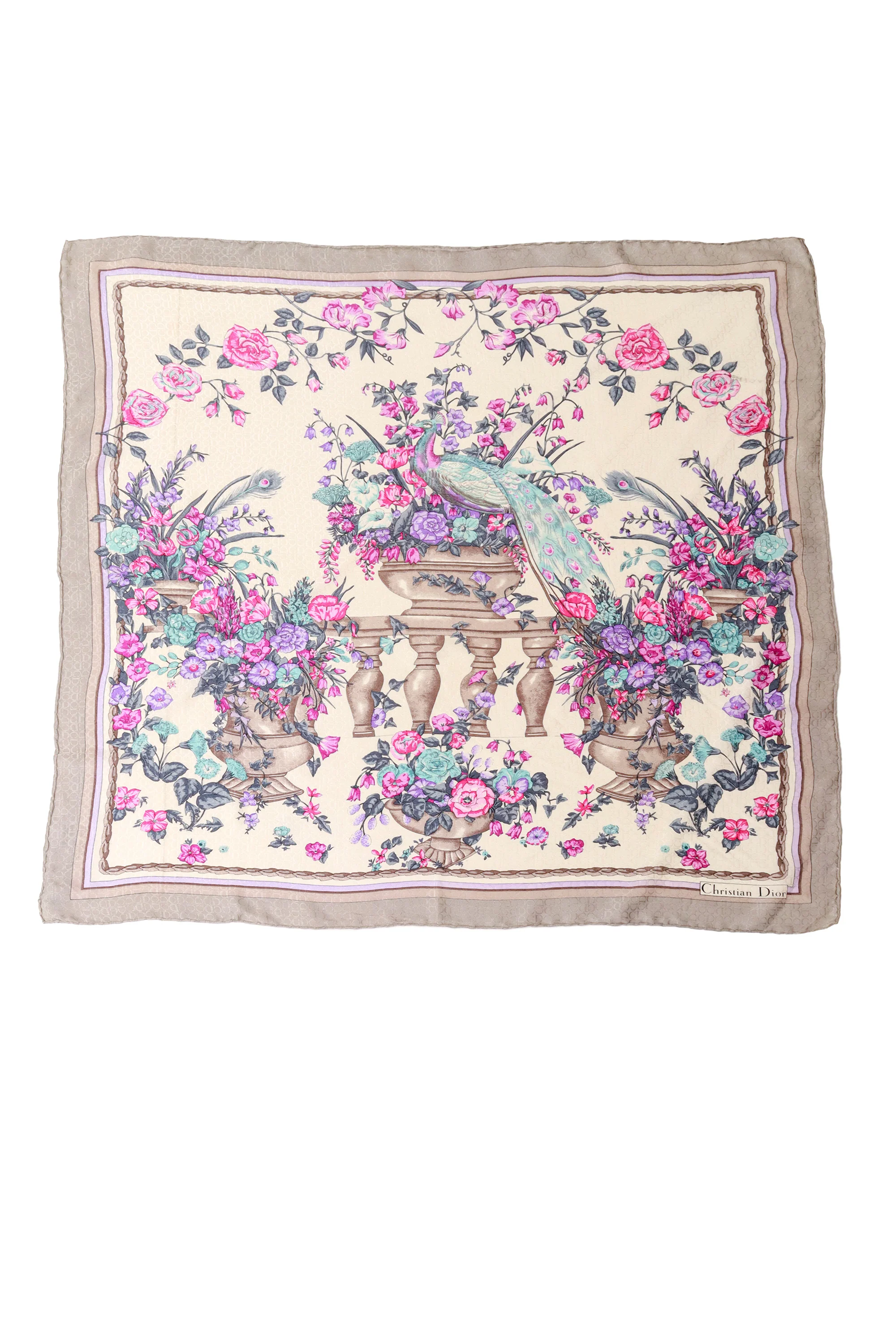 Floral Peacock Print Silk Scarf