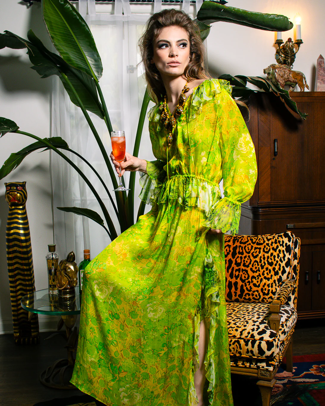 Floral Peasant Silk Dress - Image 2