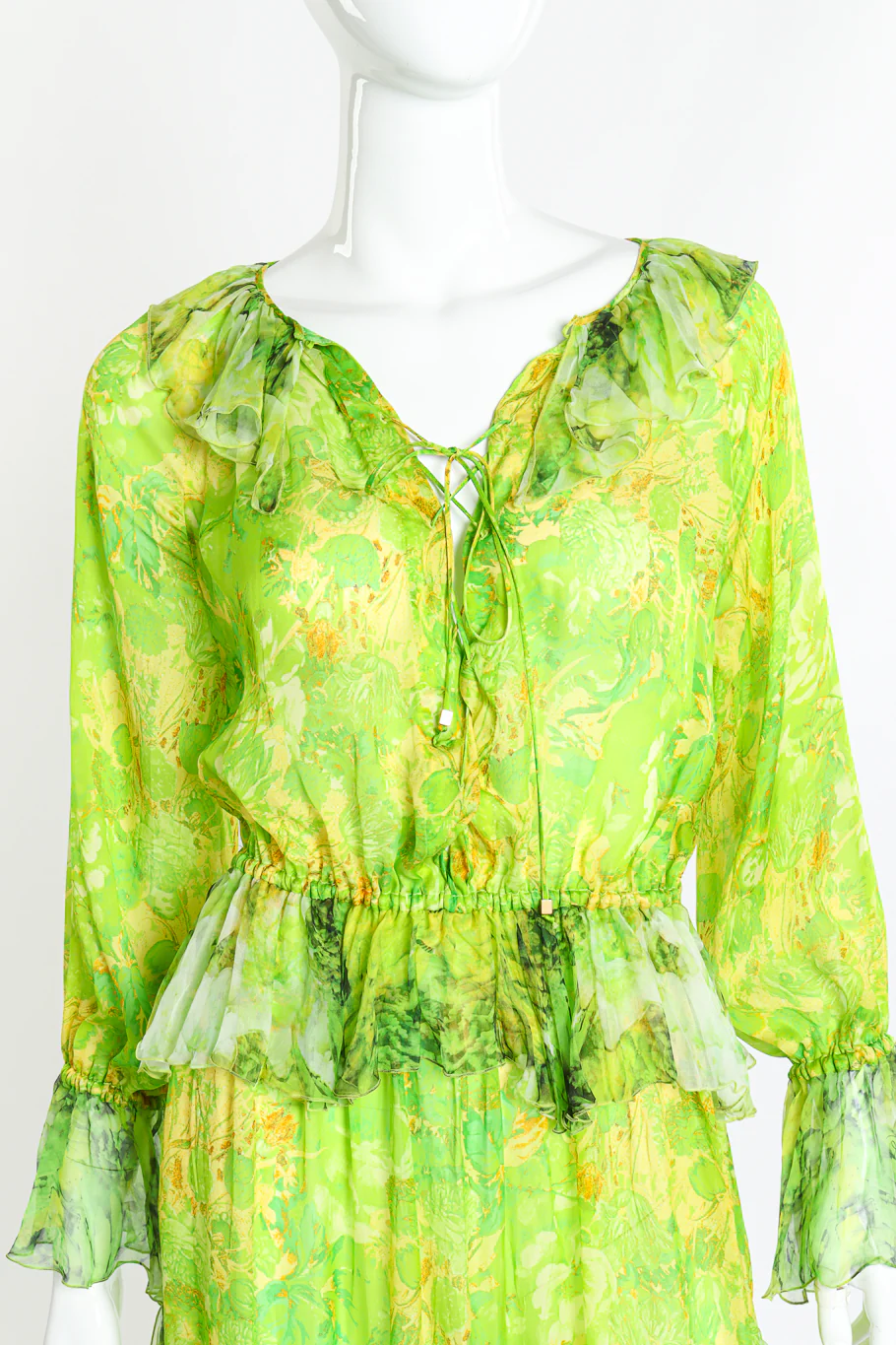 Floral Peasant Silk Dress - Image 6