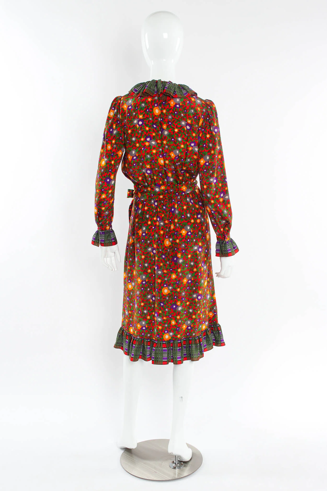 Floral Plaid Silk Wrap Dress - Image 3