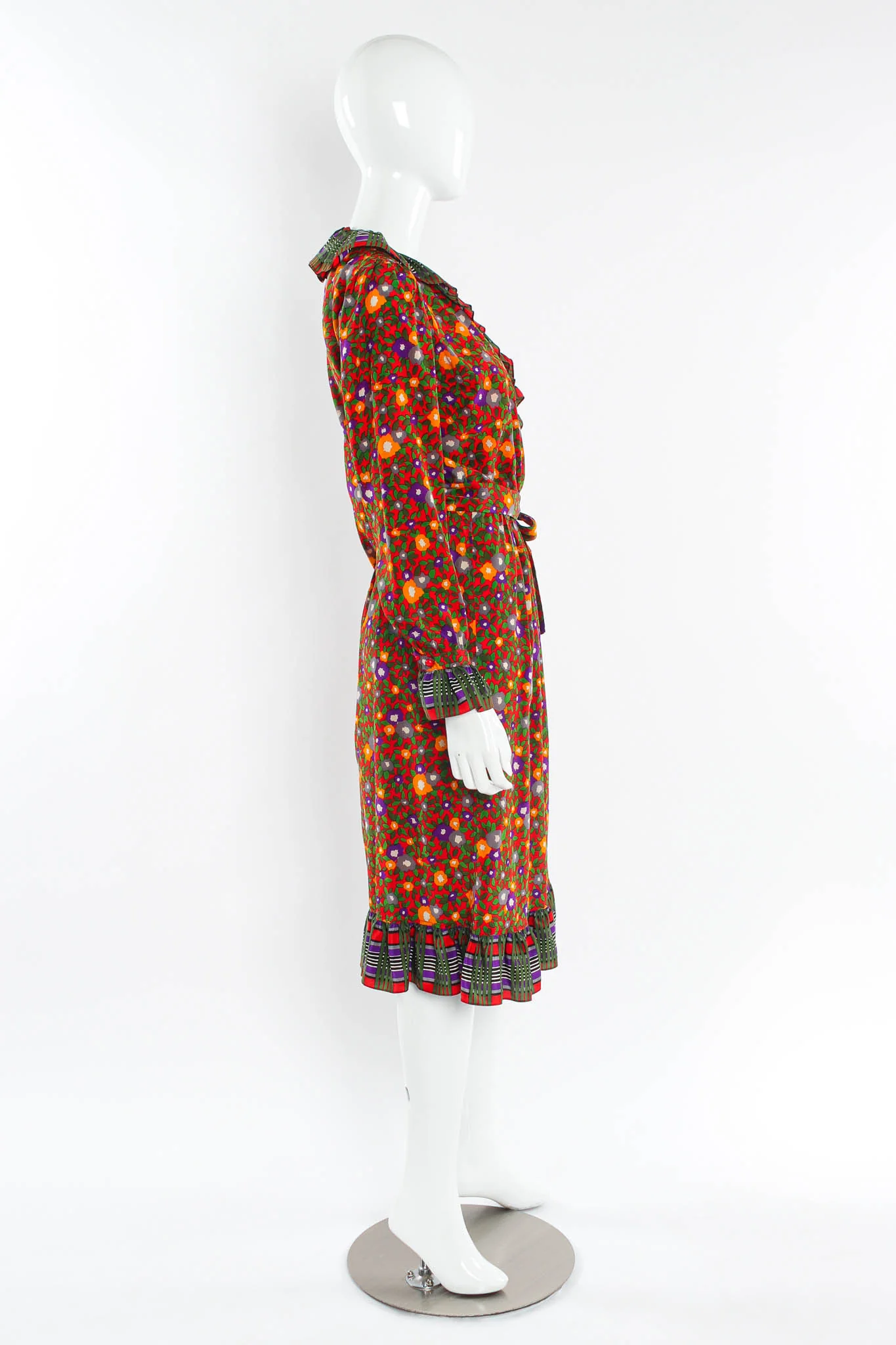 Floral Plaid Silk Wrap Dress - Image 4
