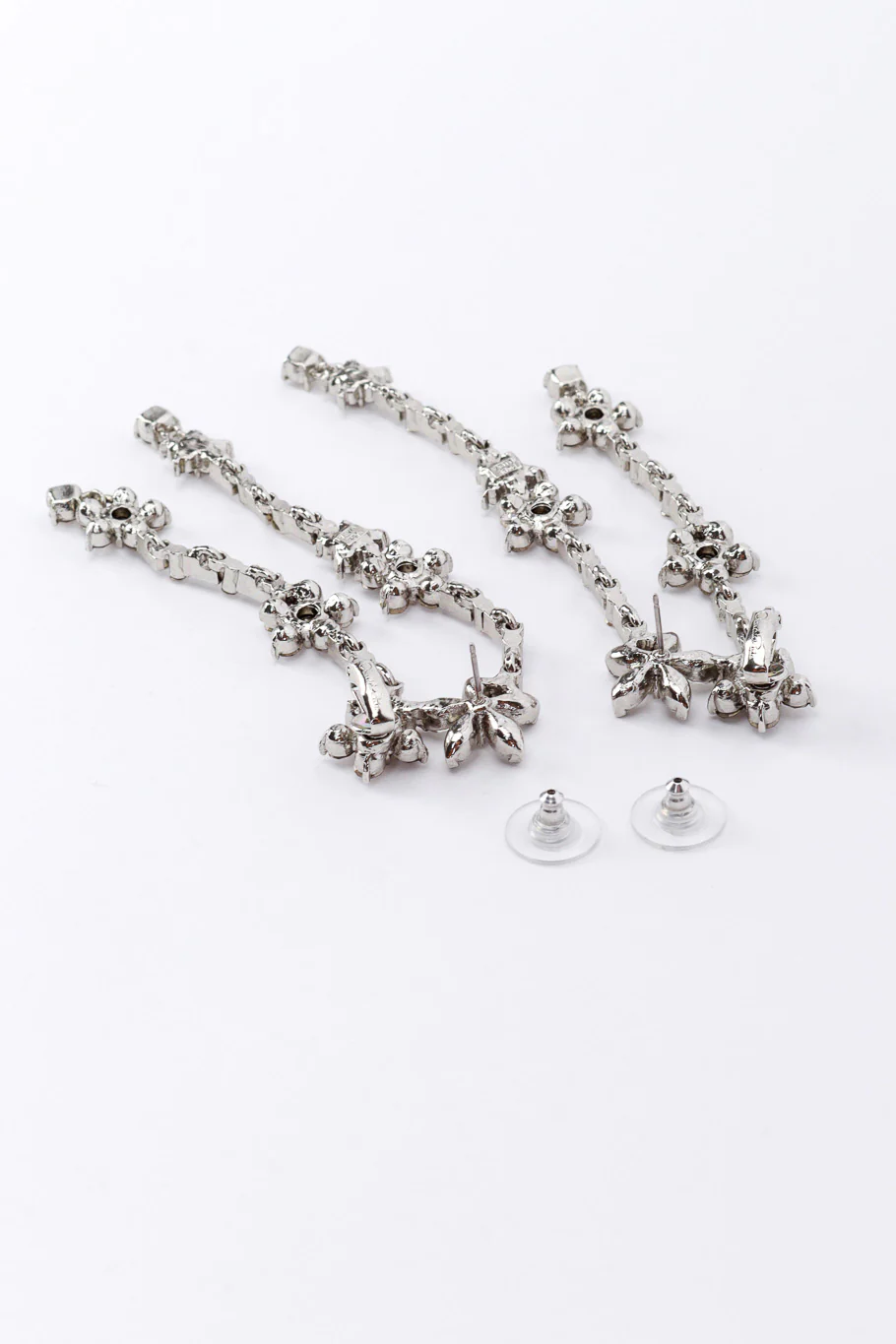 Floral Rhinestone Earlobe Drop Earrings - Image 4