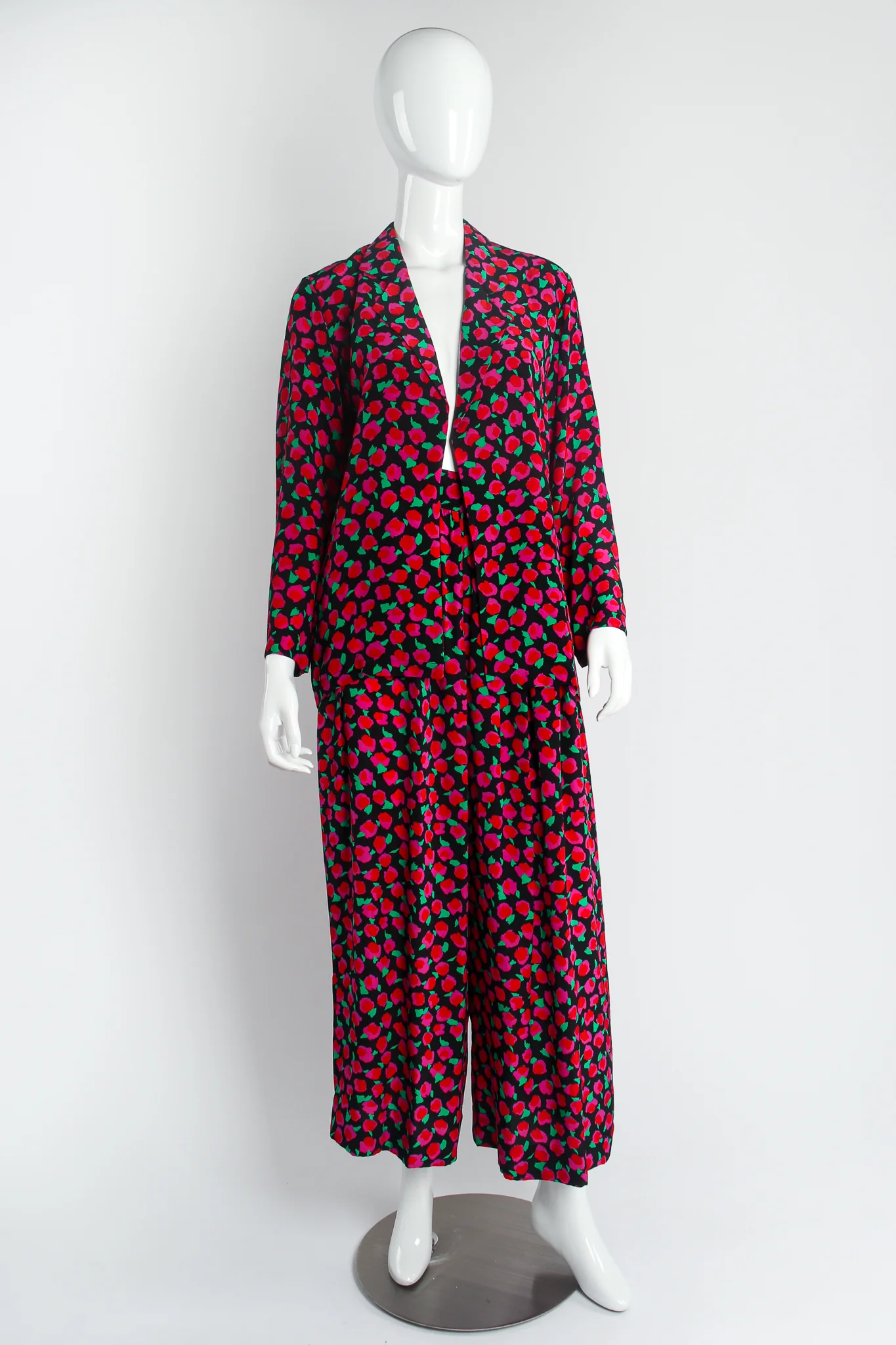 Floral Silk Jacket & Pant Lounge Set - Image 2