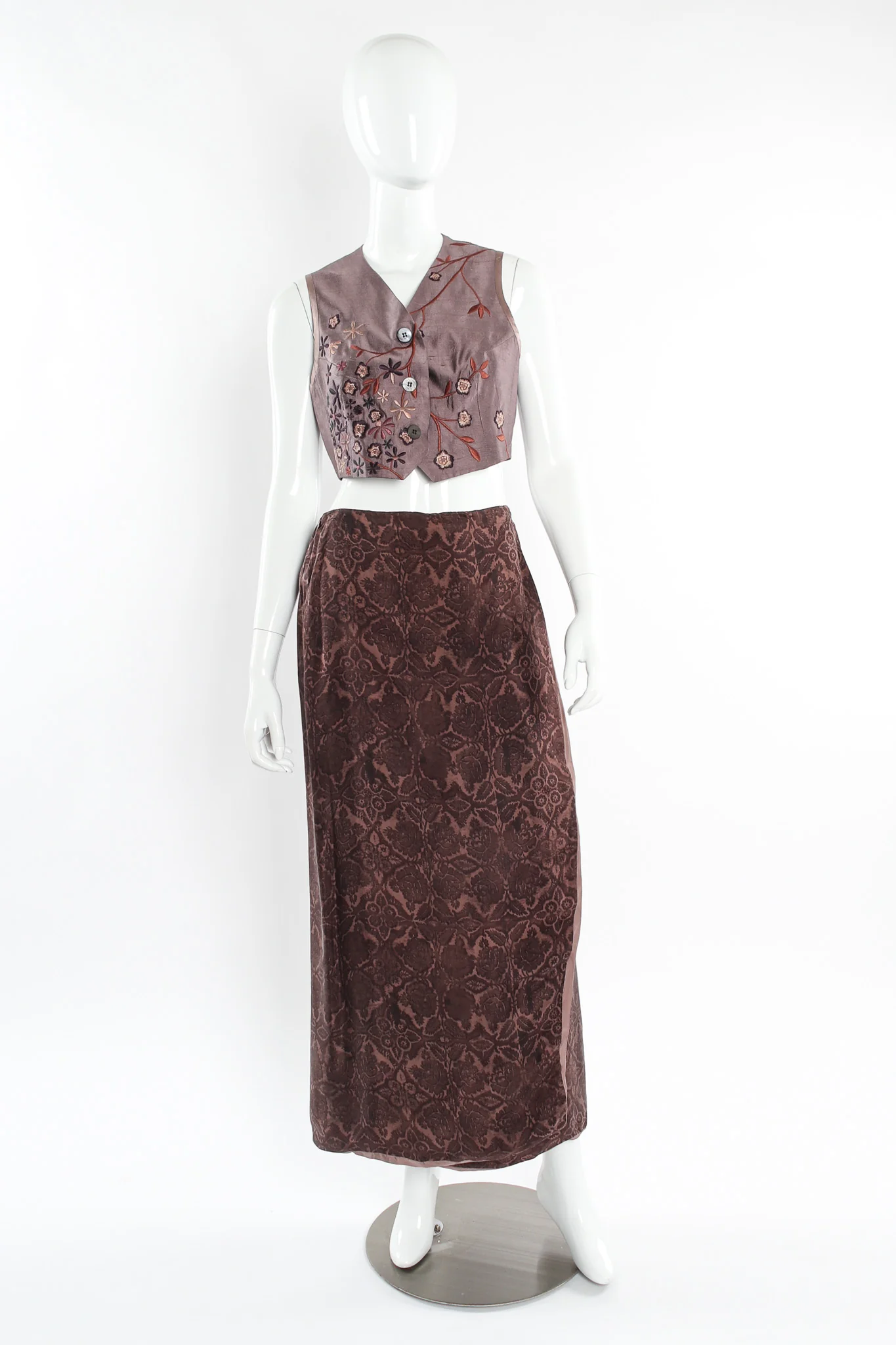Floral Silk Jacket, Vest, & Skirt Set - Image 2