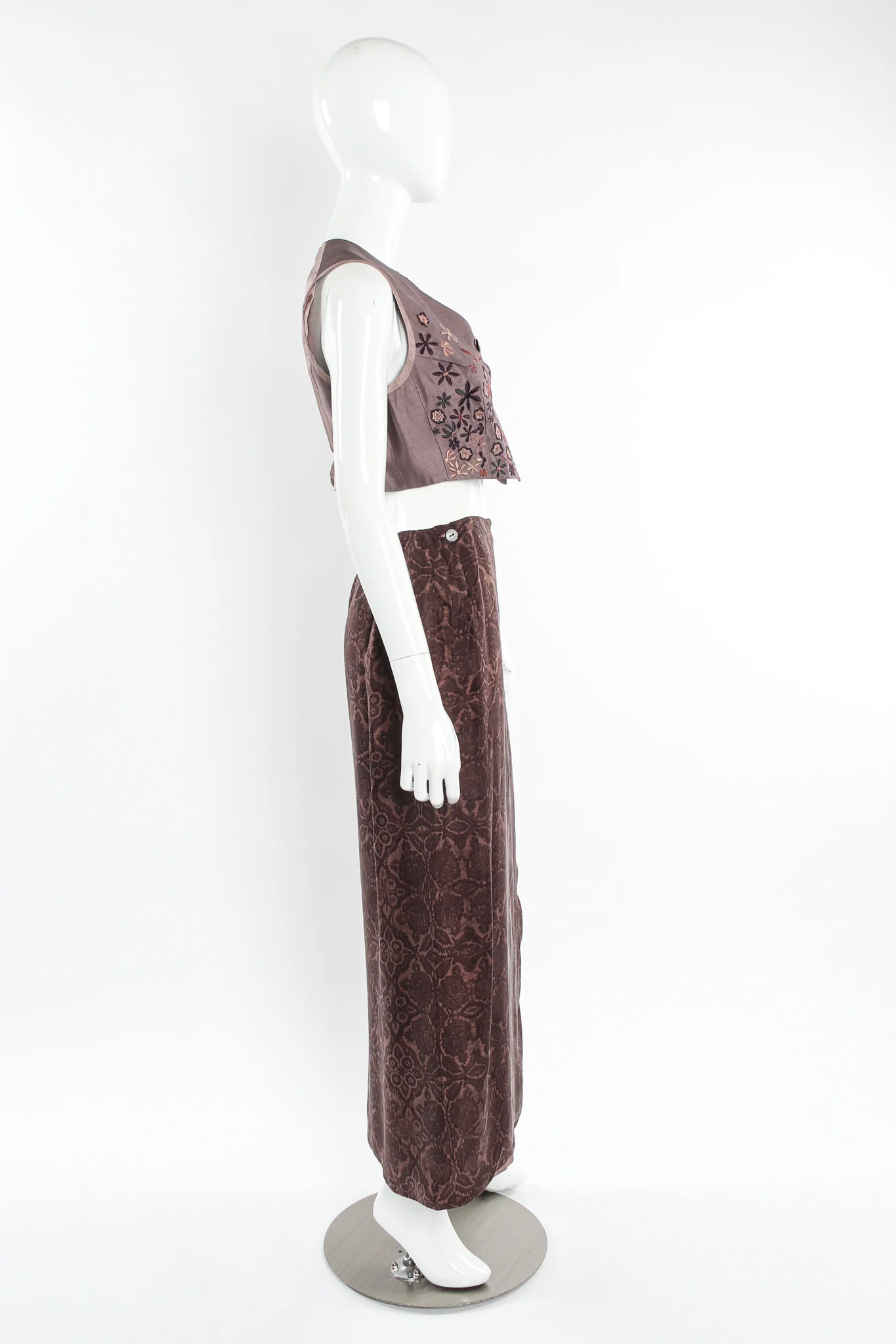Floral Silk Jacket, Vest, & Skirt Set - Image 4