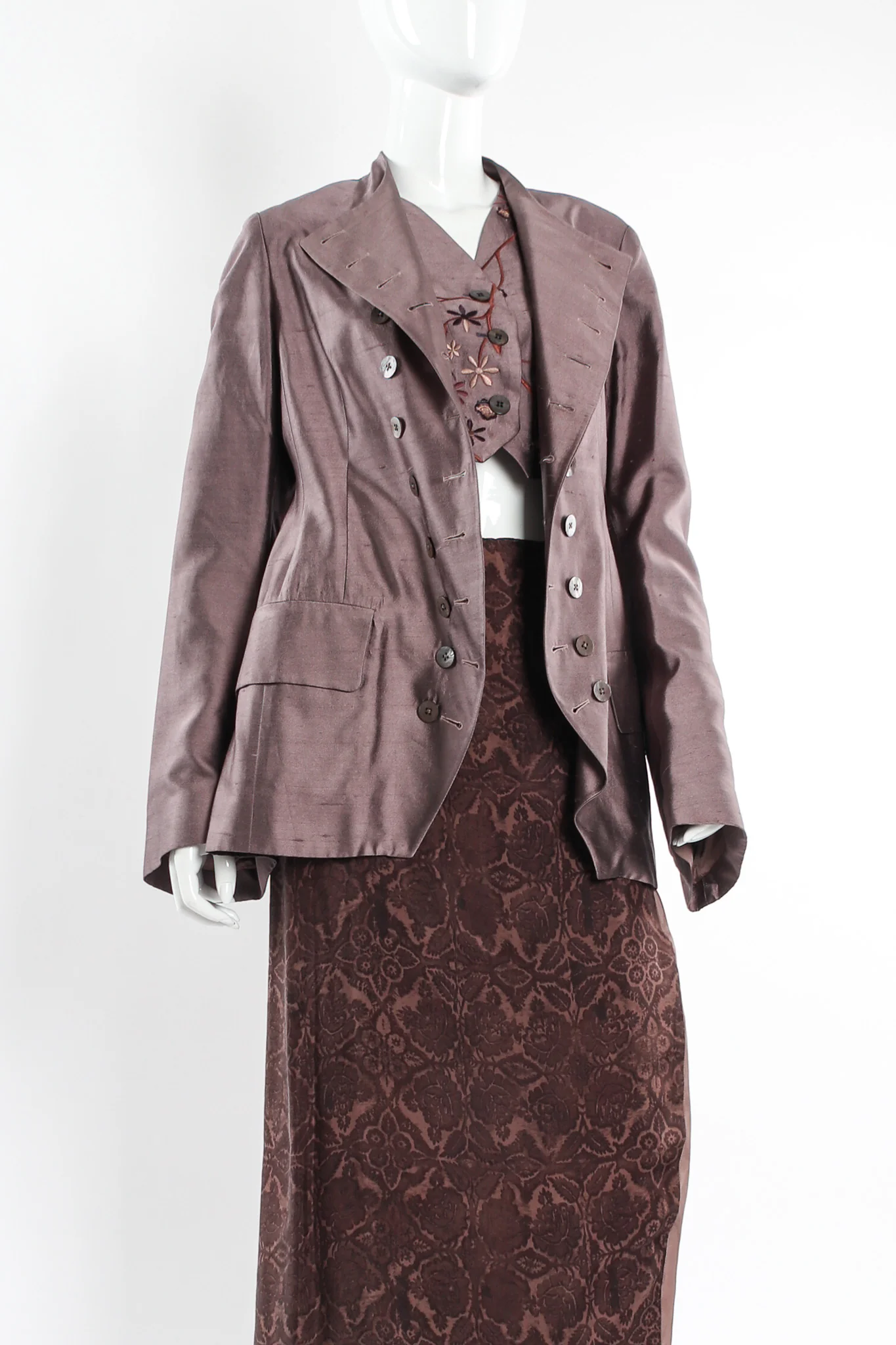 Floral Silk Jacket, Vest, & Skirt Set - Image 9