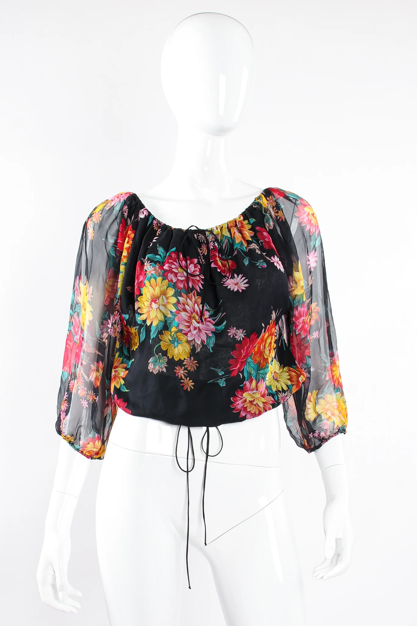 Floral Silk Peasant Top - Image 6