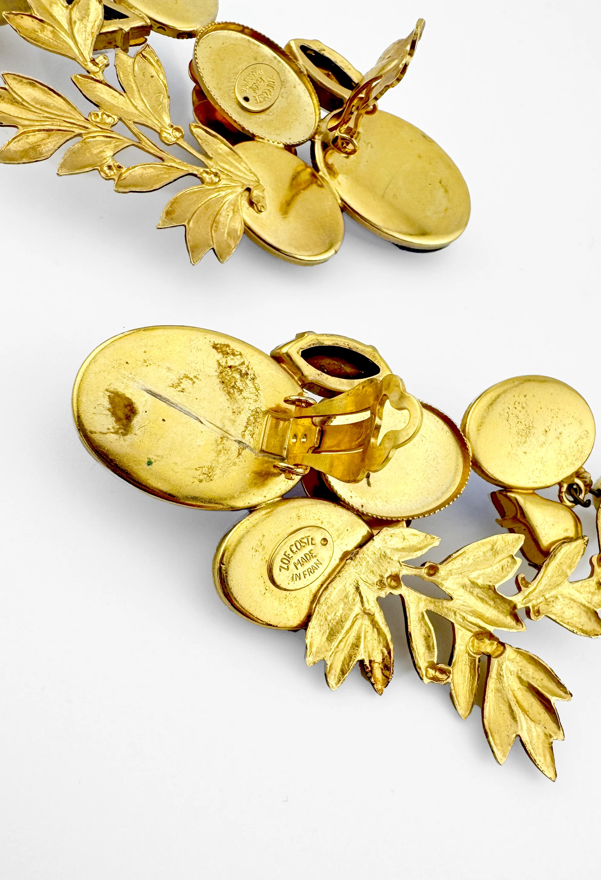 Flower Leaf Cabochon Drop Earrings - Image 4