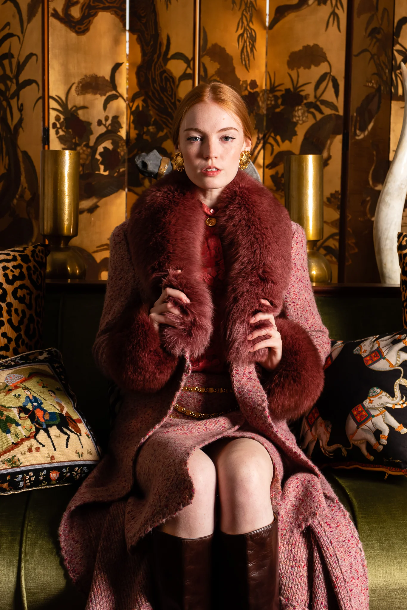 Fox Fur Sweater Coat & Skirt Set - Image 3