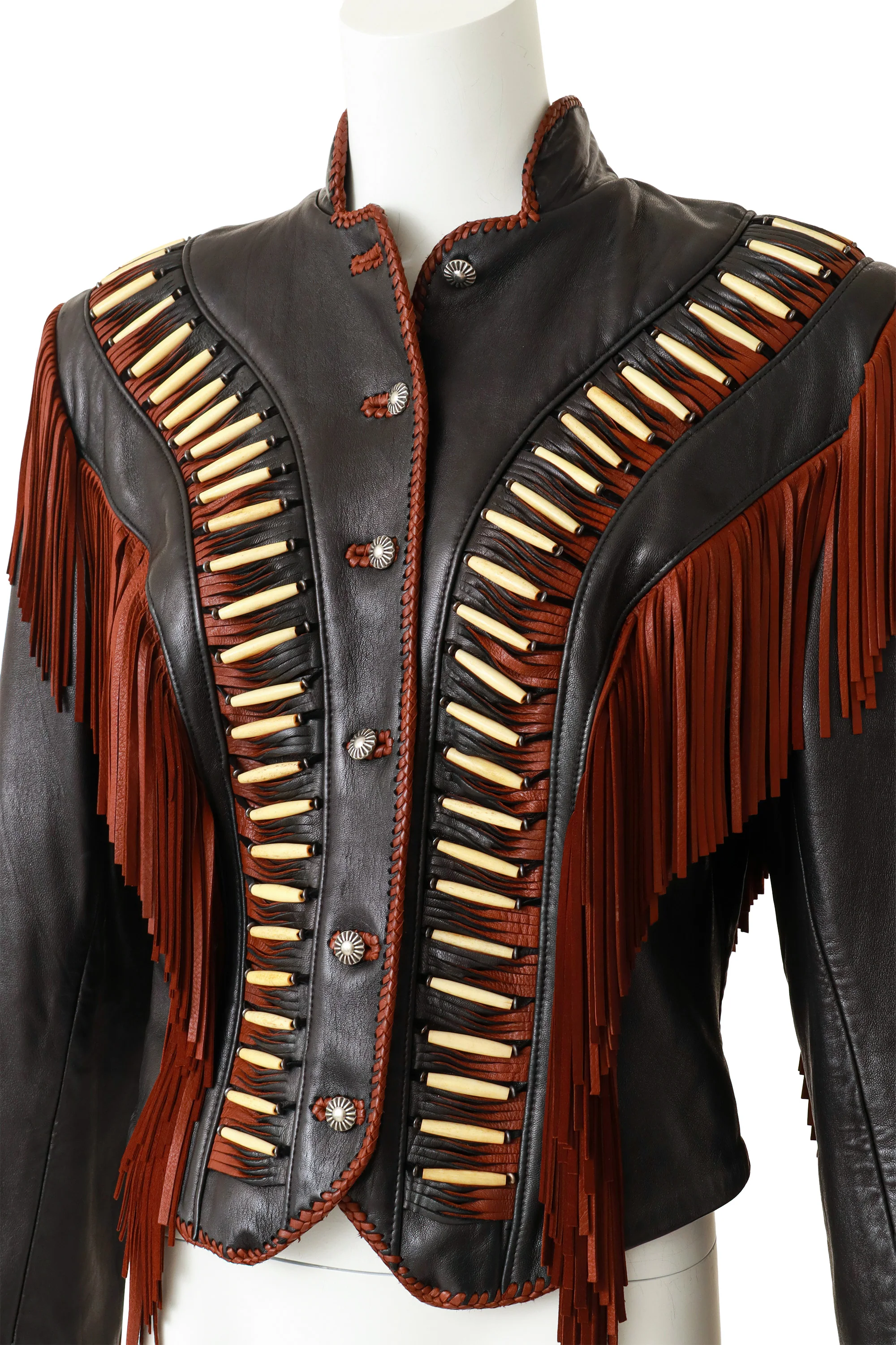 Fringe Embellished Leather Jacket - Image 2