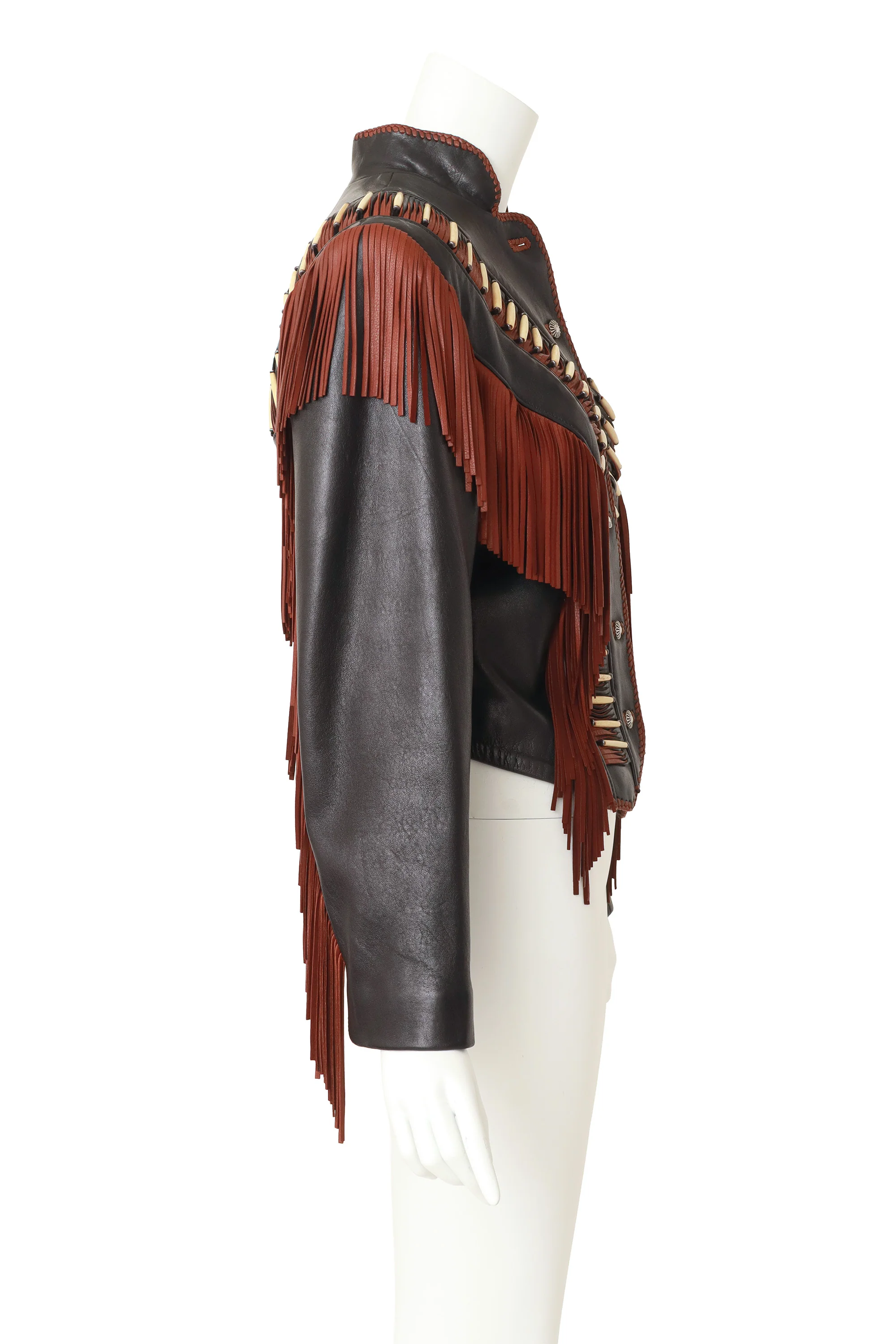 Fringe Embellished Leather Jacket - Image 4
