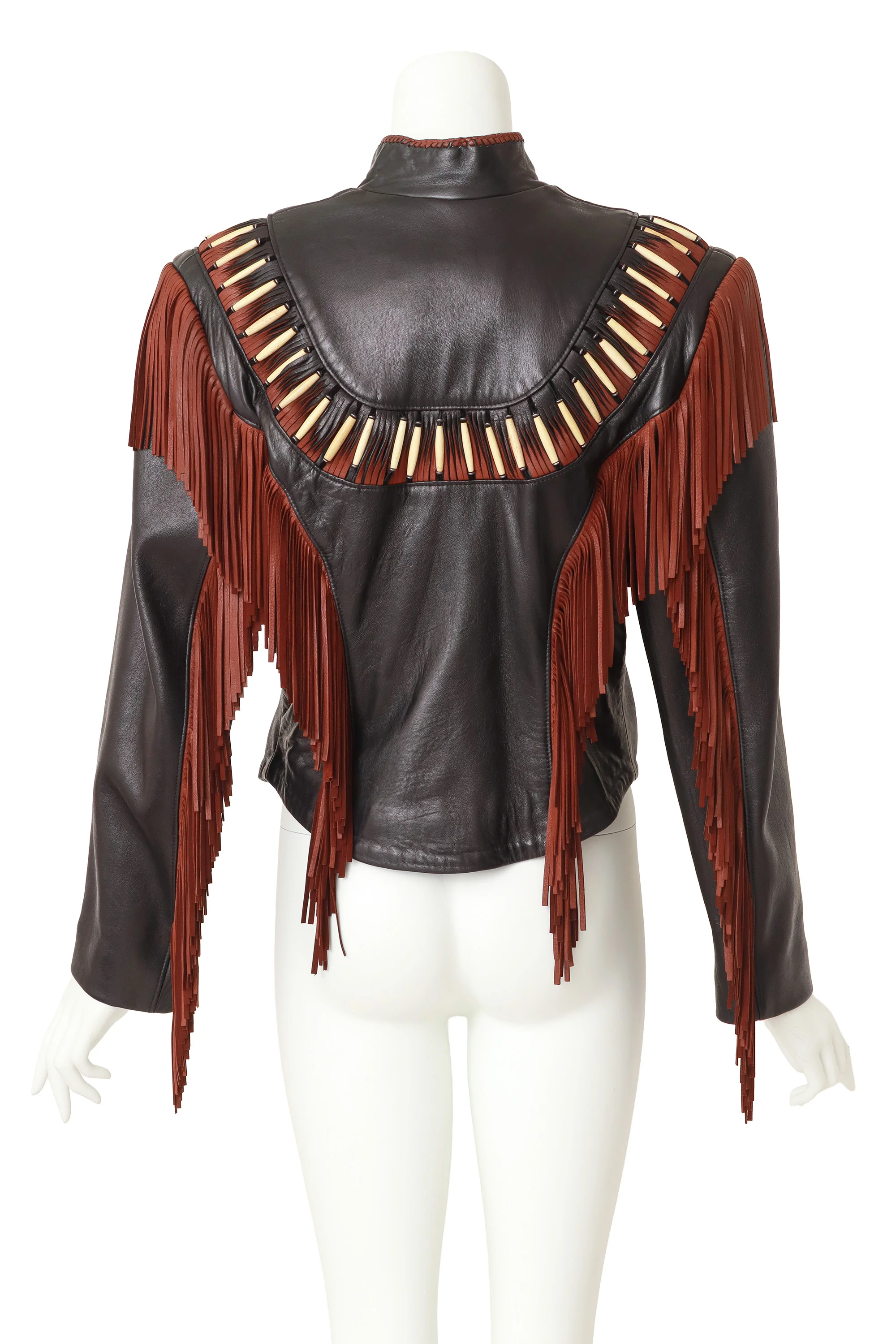 Fringe Embellished Leather Jacket - Image 5