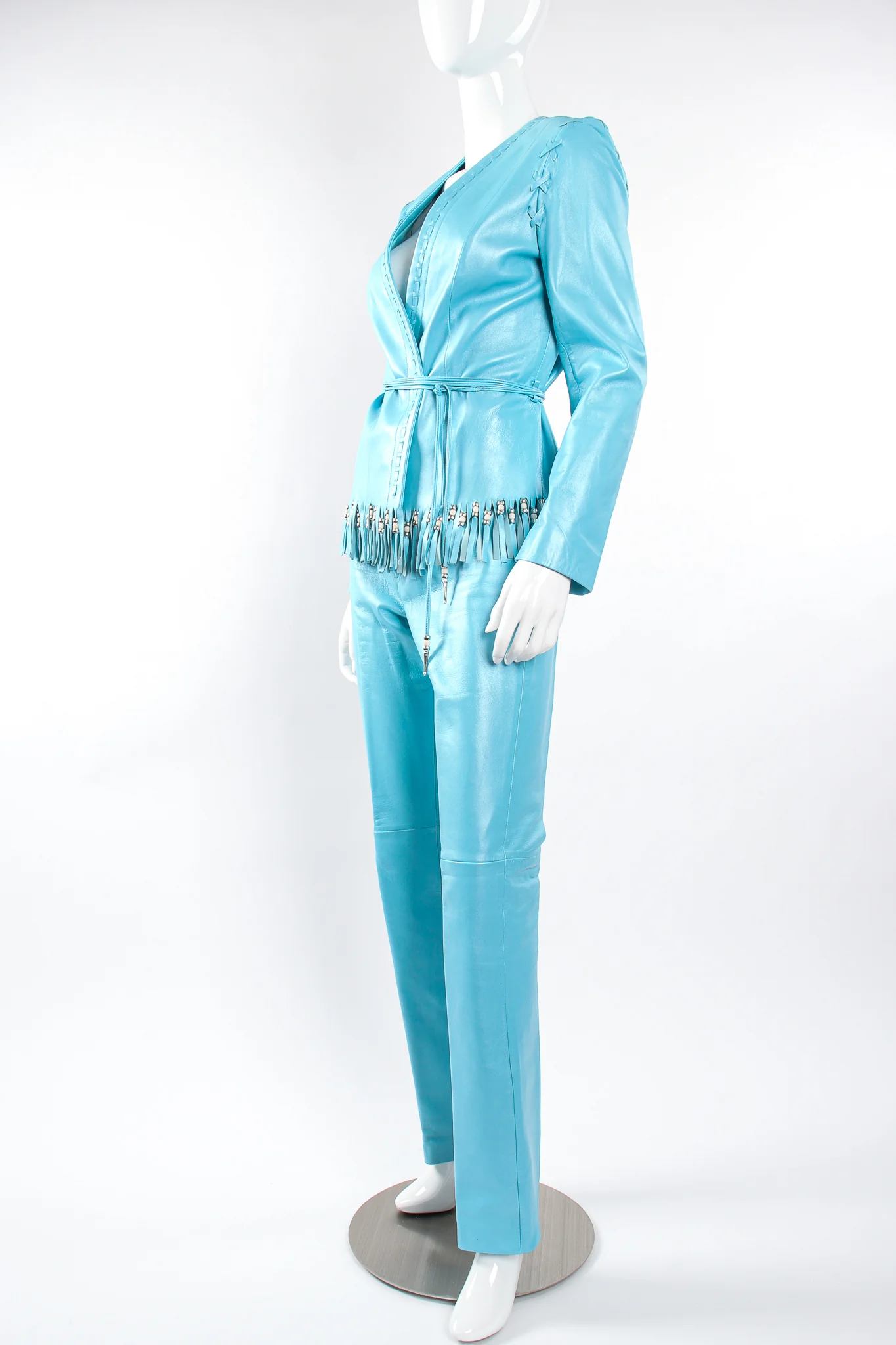 Fringed Leather Jacket & Pant Set - Image 3