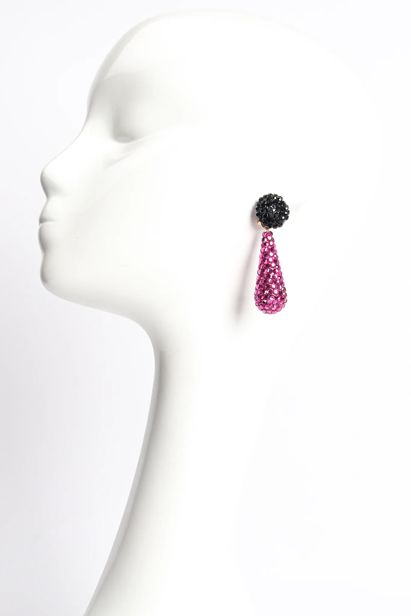 Fuchsia Rhinestone Drop Earrings - Image 2