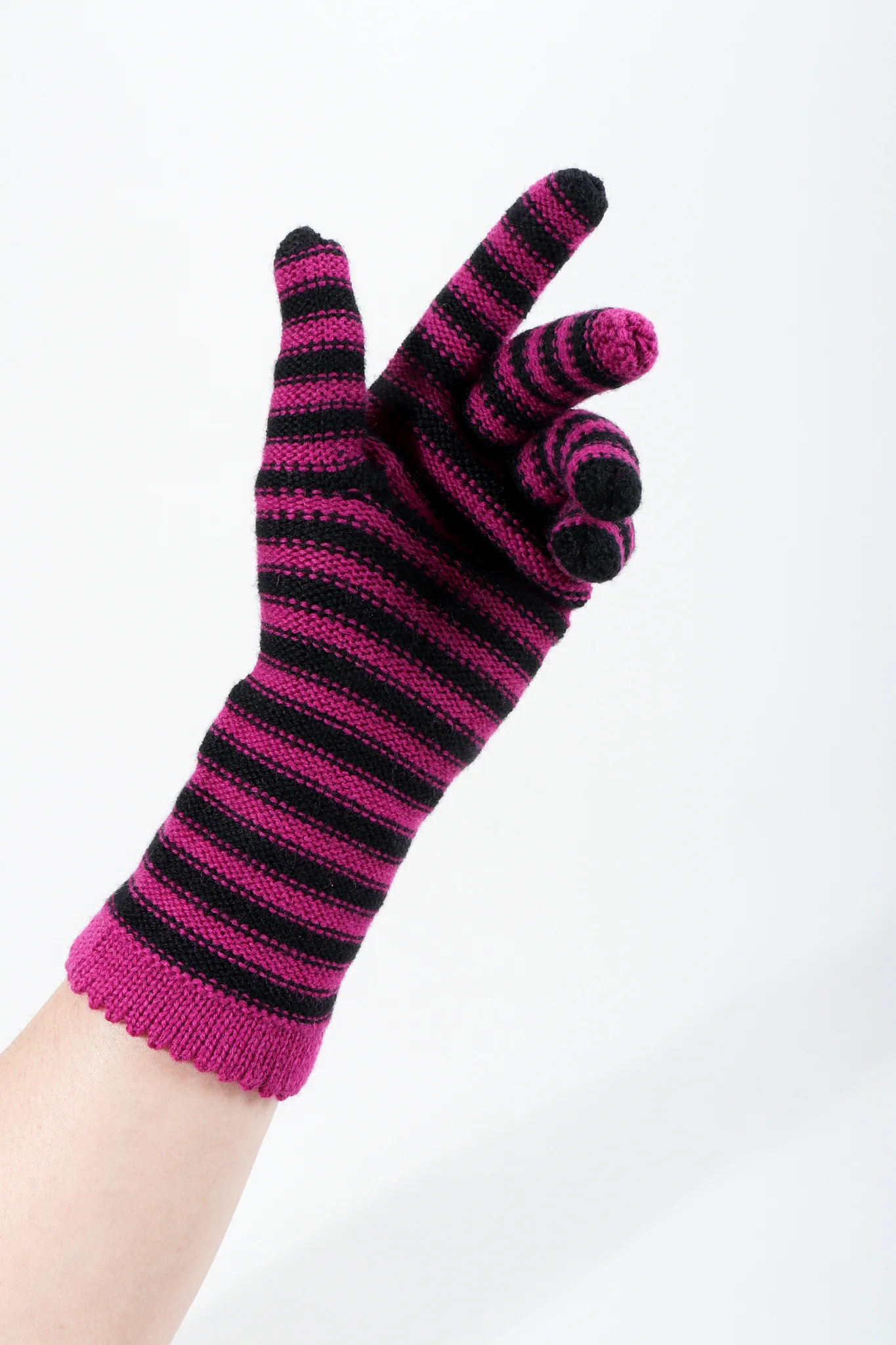 Fuchsia Stripe Knit Gloves - Image 10