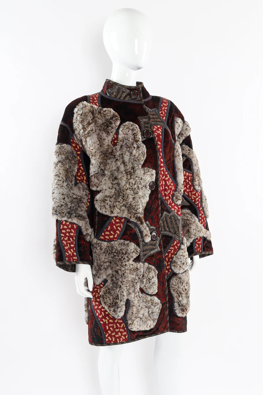 Fur Leaf Patchwork Coat - Image 2