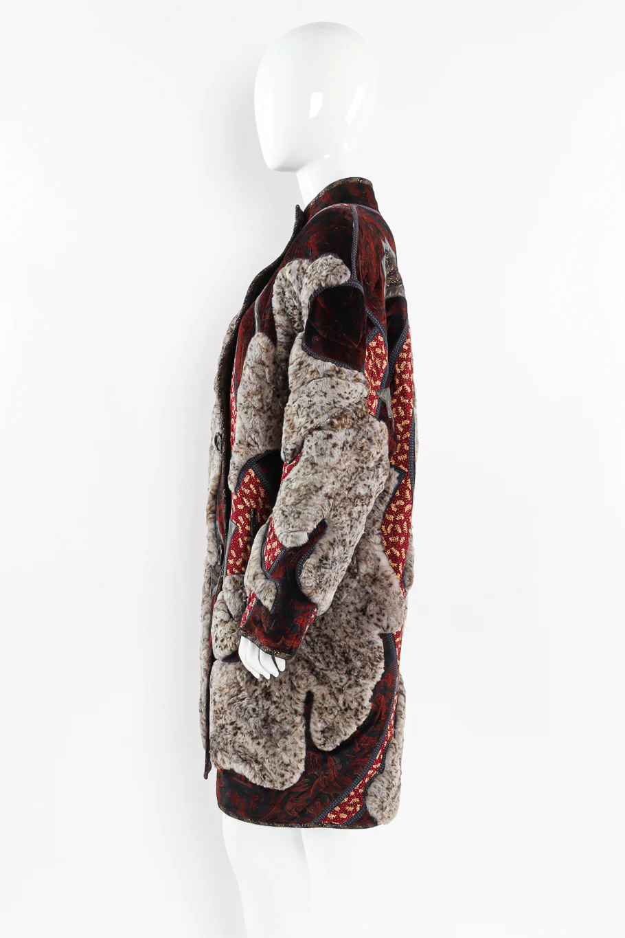 Fur Leaf Patchwork Coat - Image 3