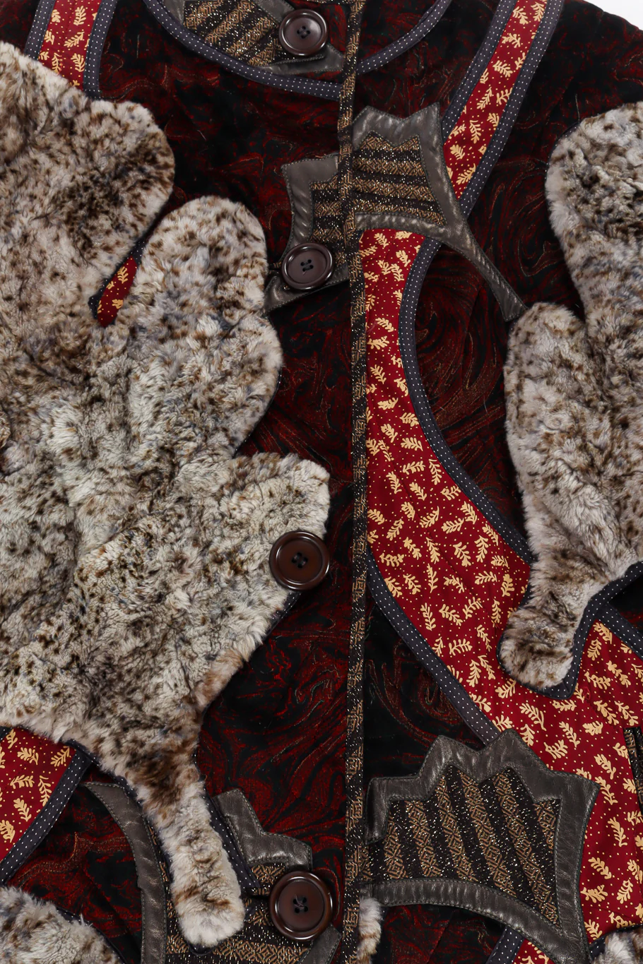 Fur Leaf Patchwork Coat - Image 9