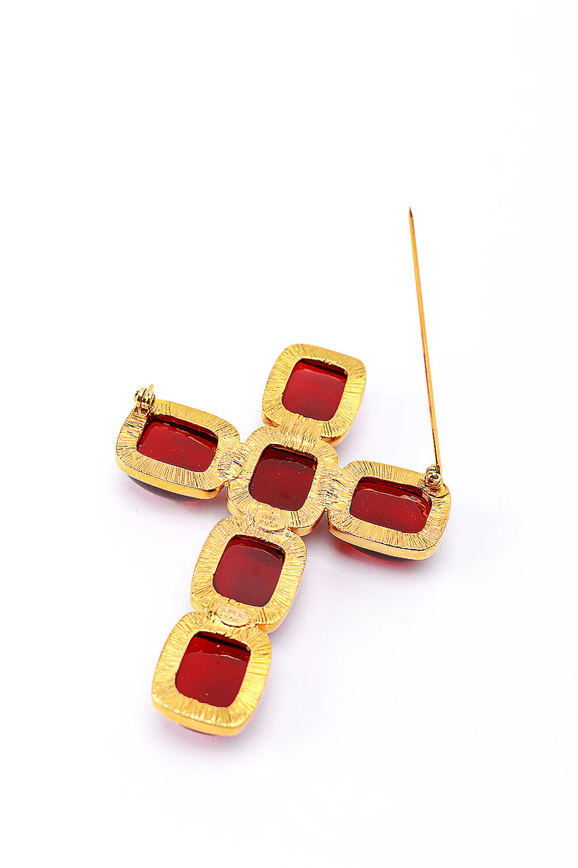 Garnet Gripoix Cross Brooch - Image 4