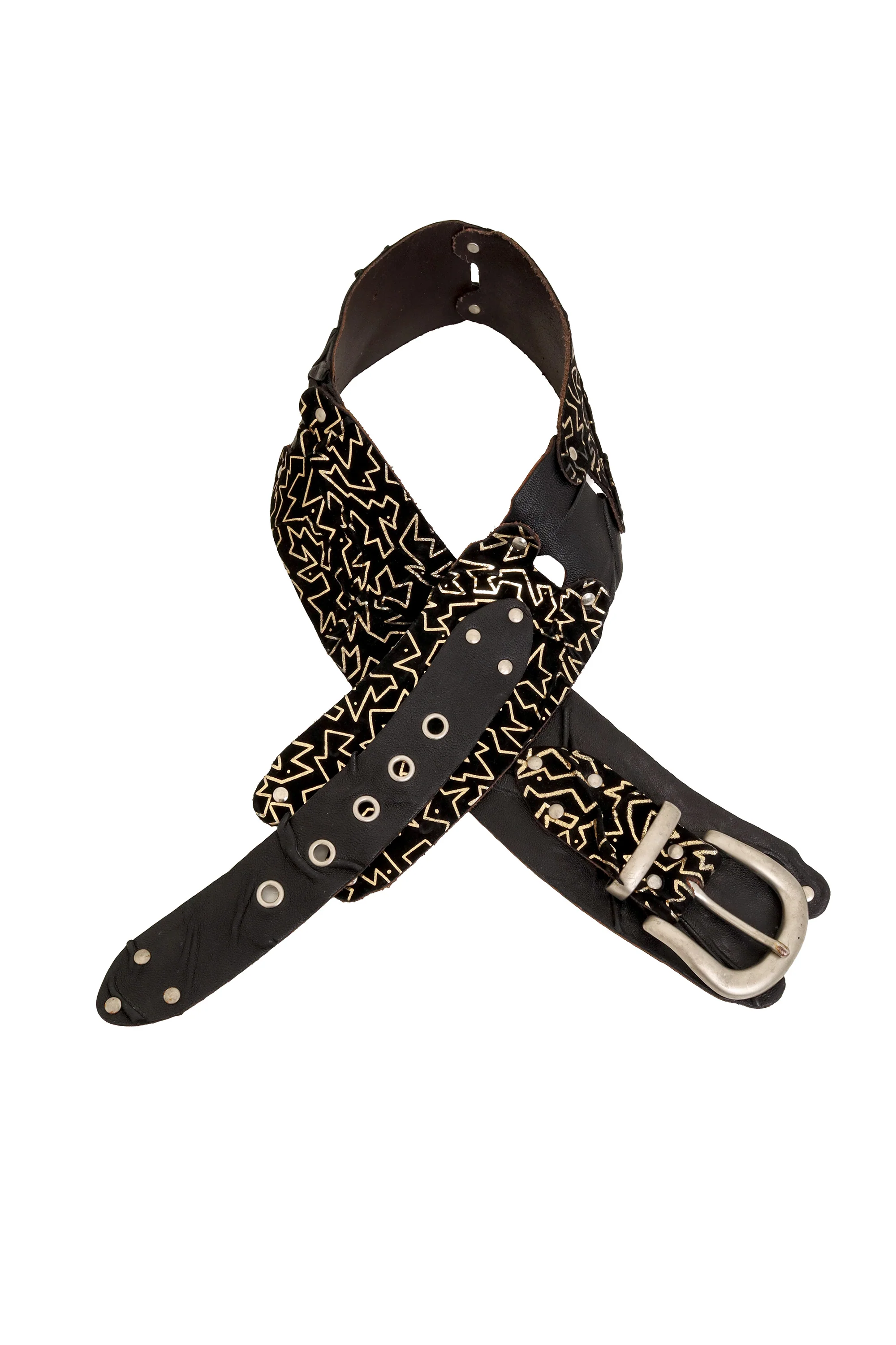 Geo Suede & Leather Panel Belt