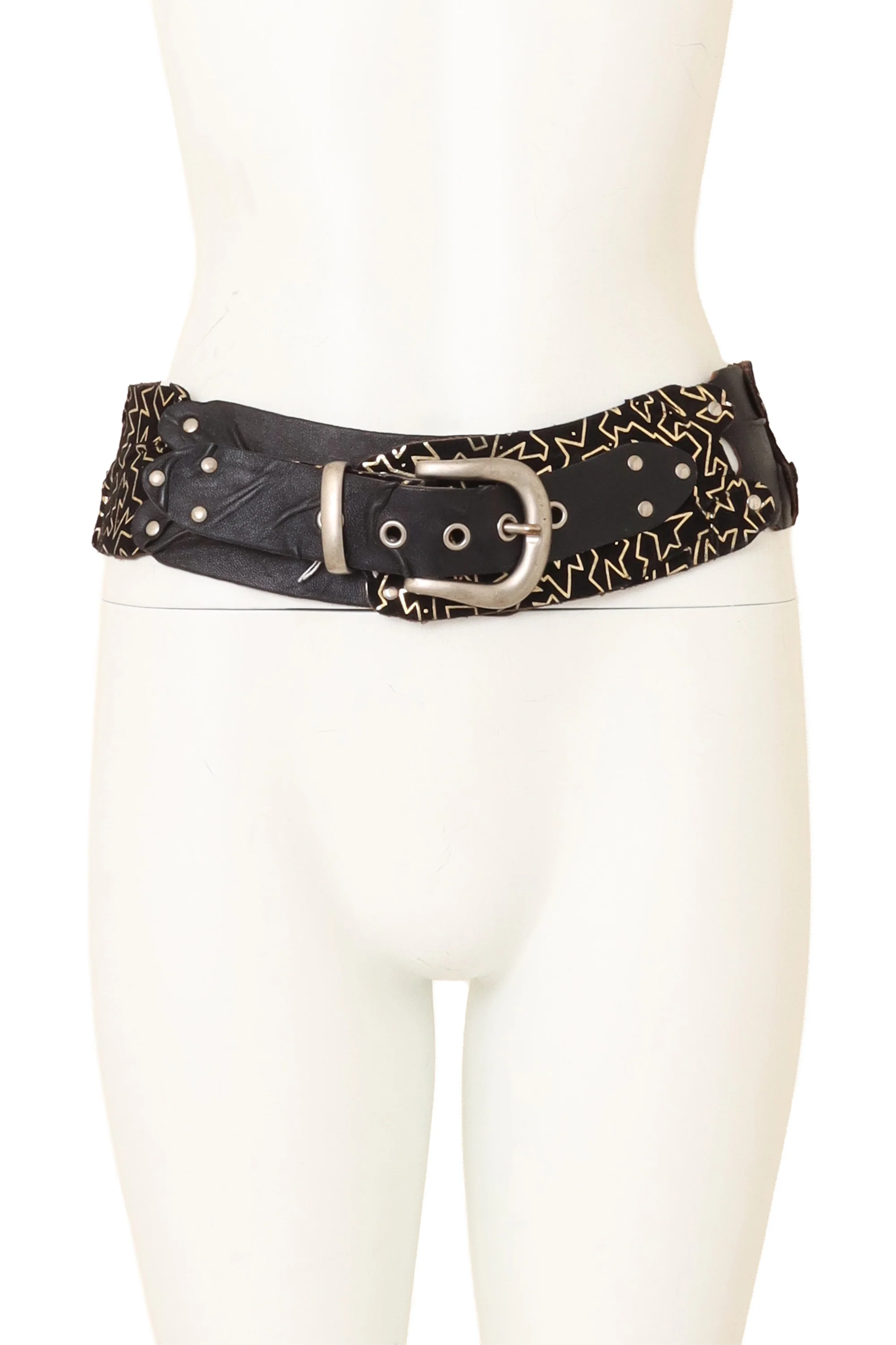 Geo Suede & Leather Panel Belt - Image 2