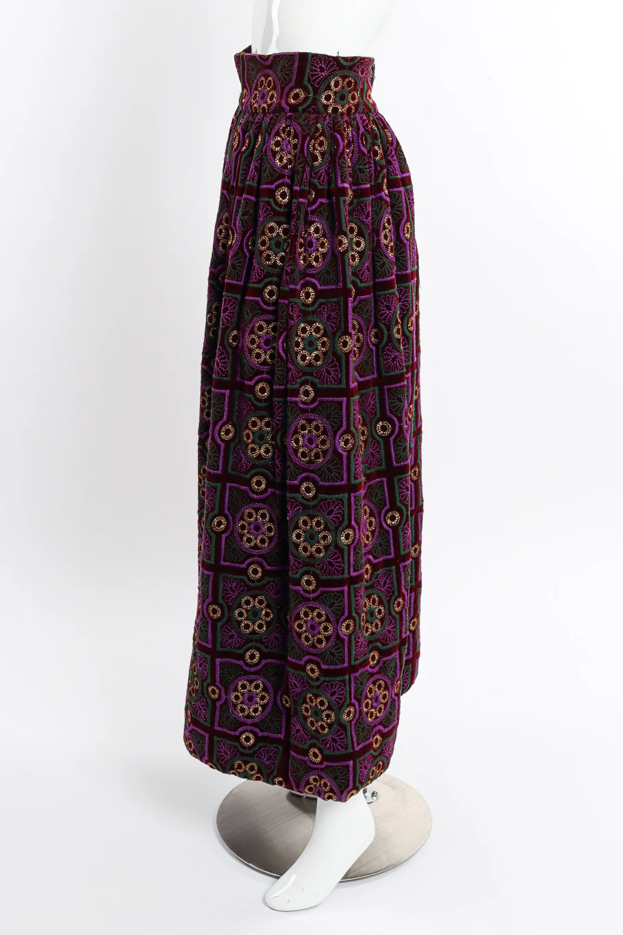 Geometric Embroidered Velvet Skirt - Image 2