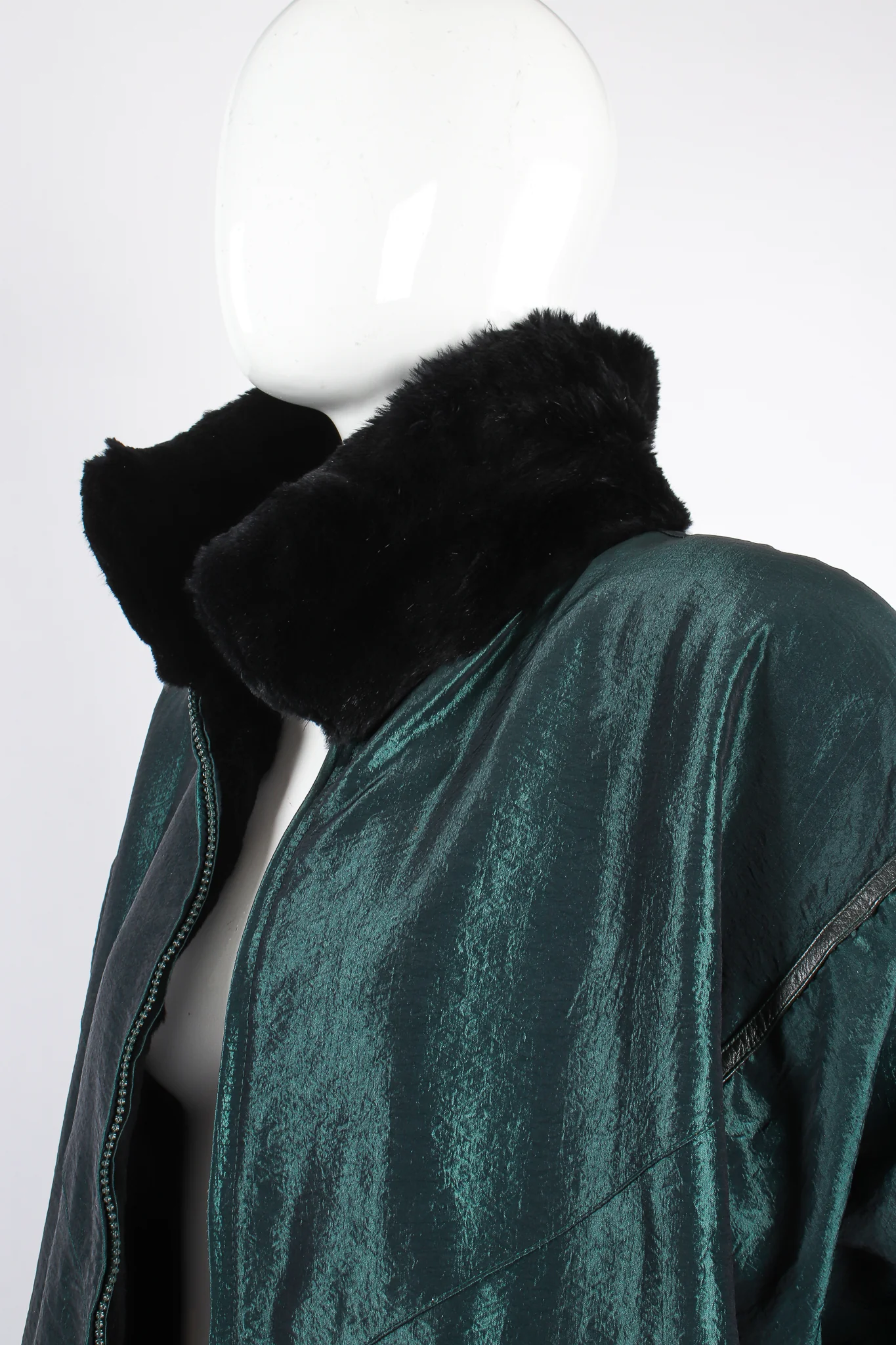 Geometric Fur Nylon Bomber - Image 11