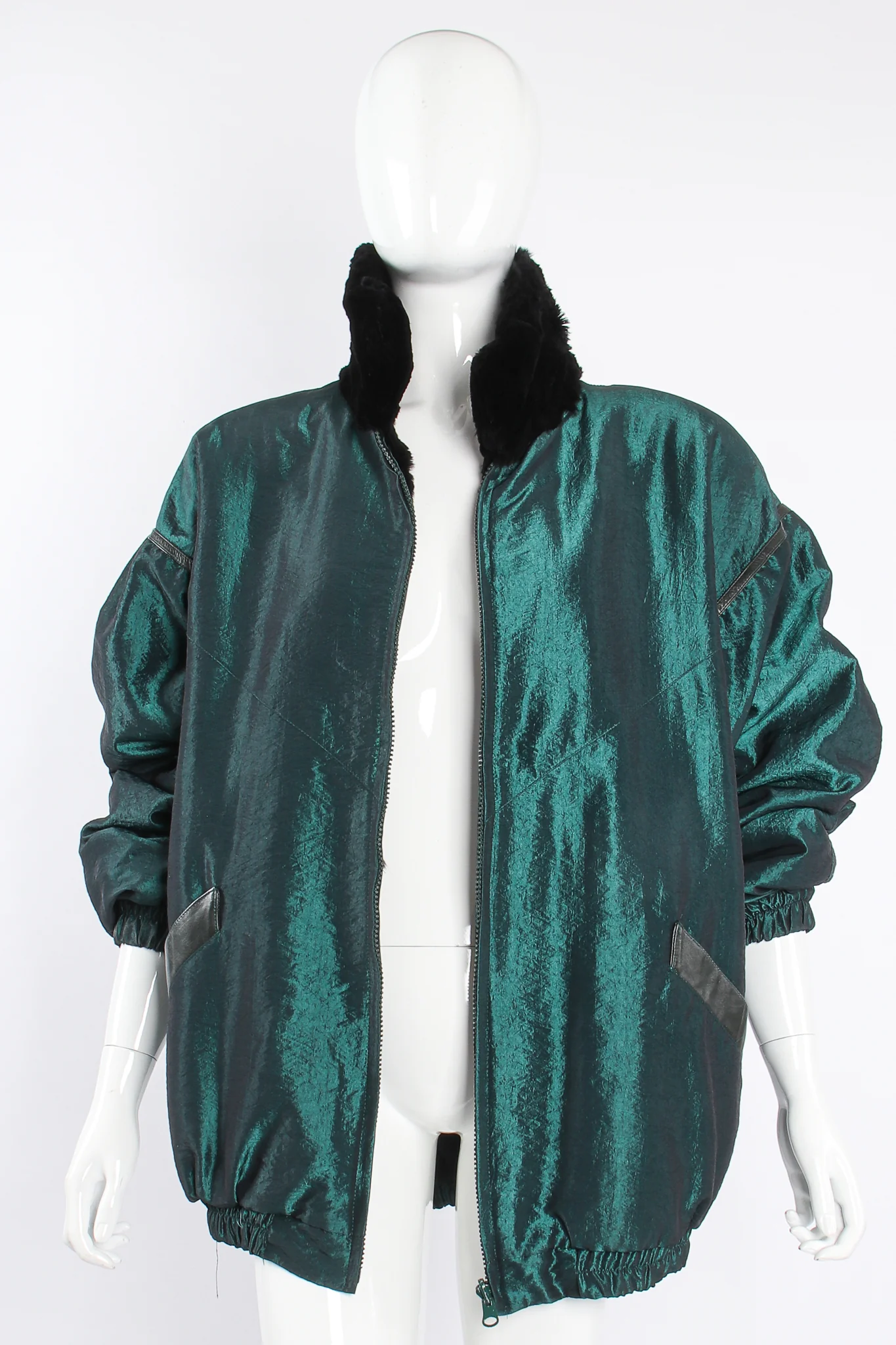 Geometric Fur Nylon Bomber - Image 2