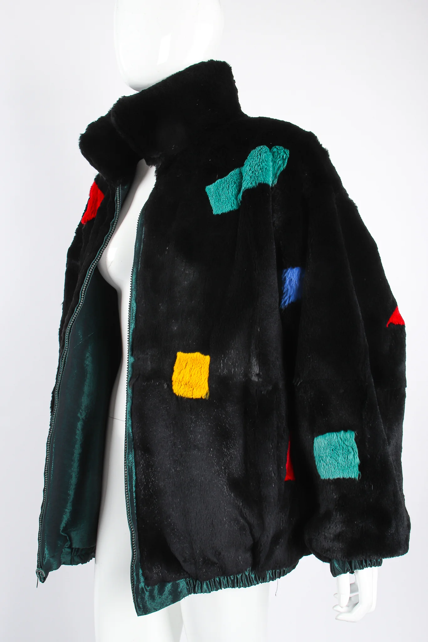Geometric Fur Nylon Bomber - Image 3