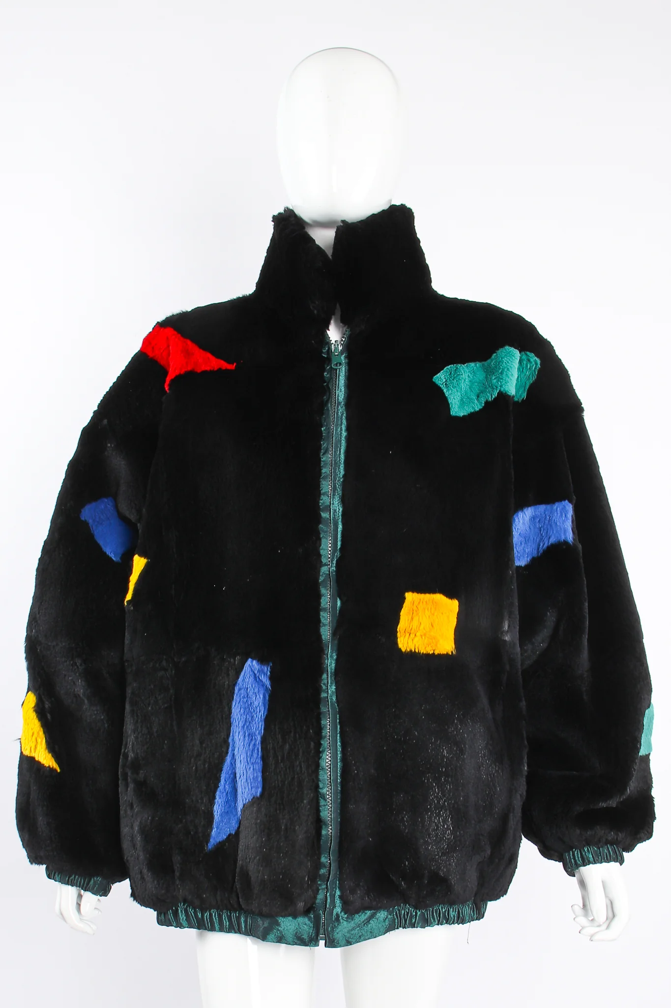 Geometric Fur Nylon Bomber - Image 4