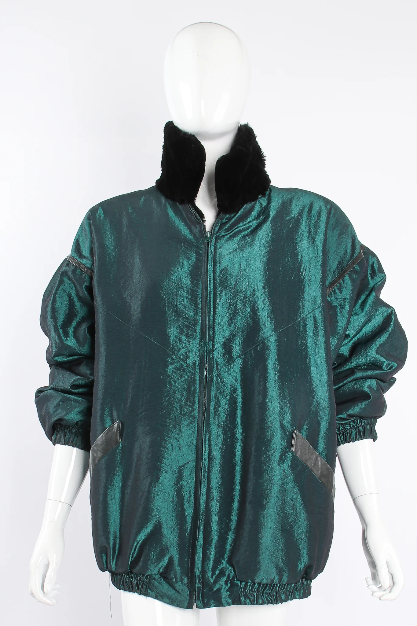 Geometric Fur Nylon Bomber - Image 8