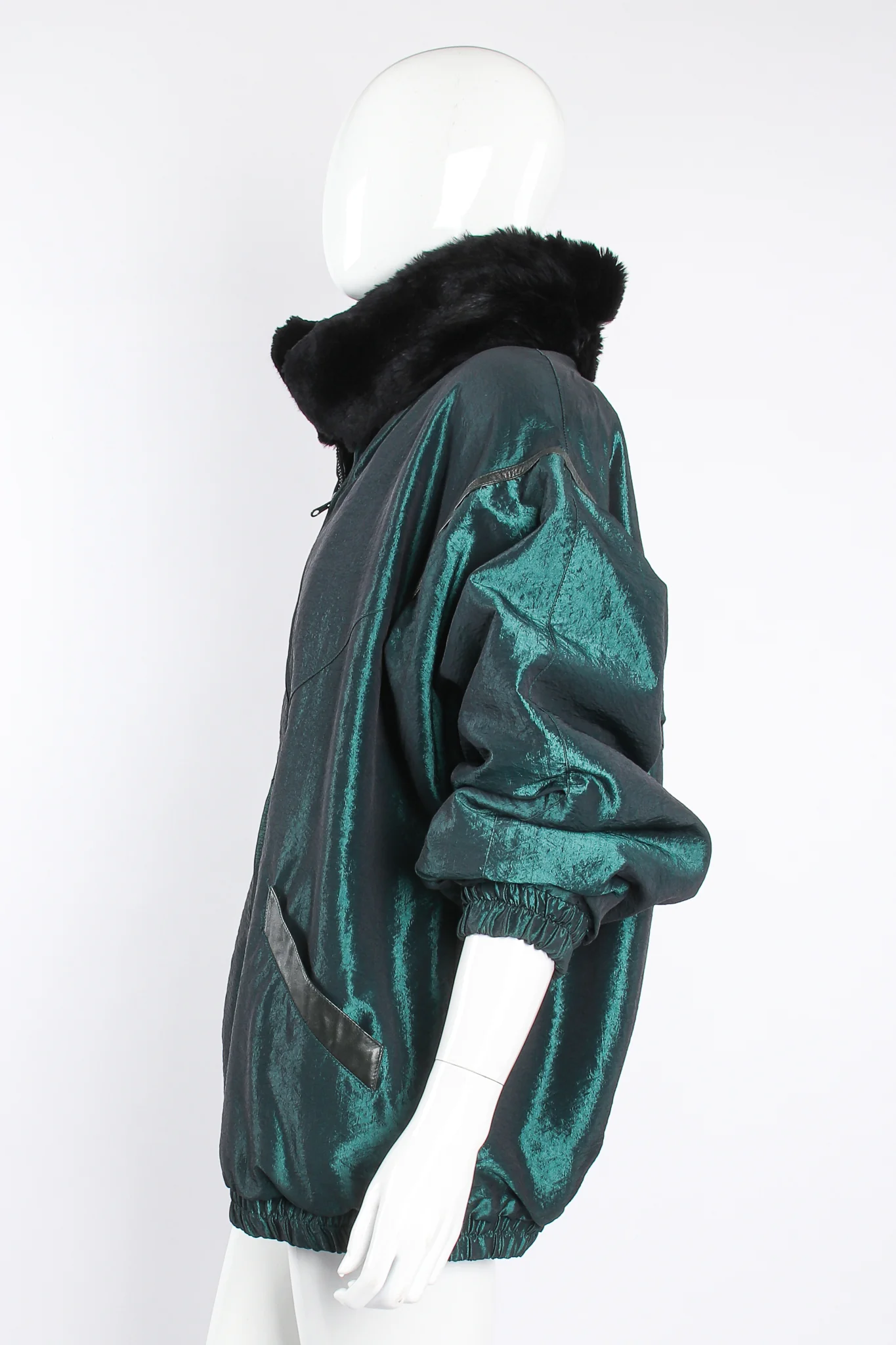 Geometric Fur Nylon Bomber - Image 9