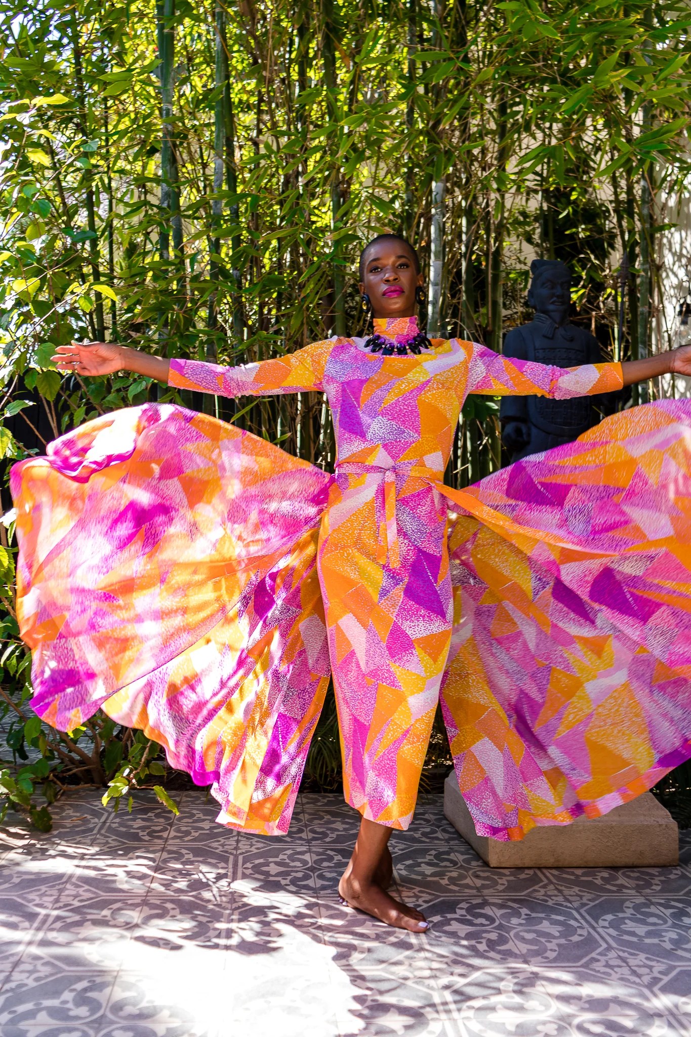 Geometric Silk Jersey Dress & Overskirt - Image 3