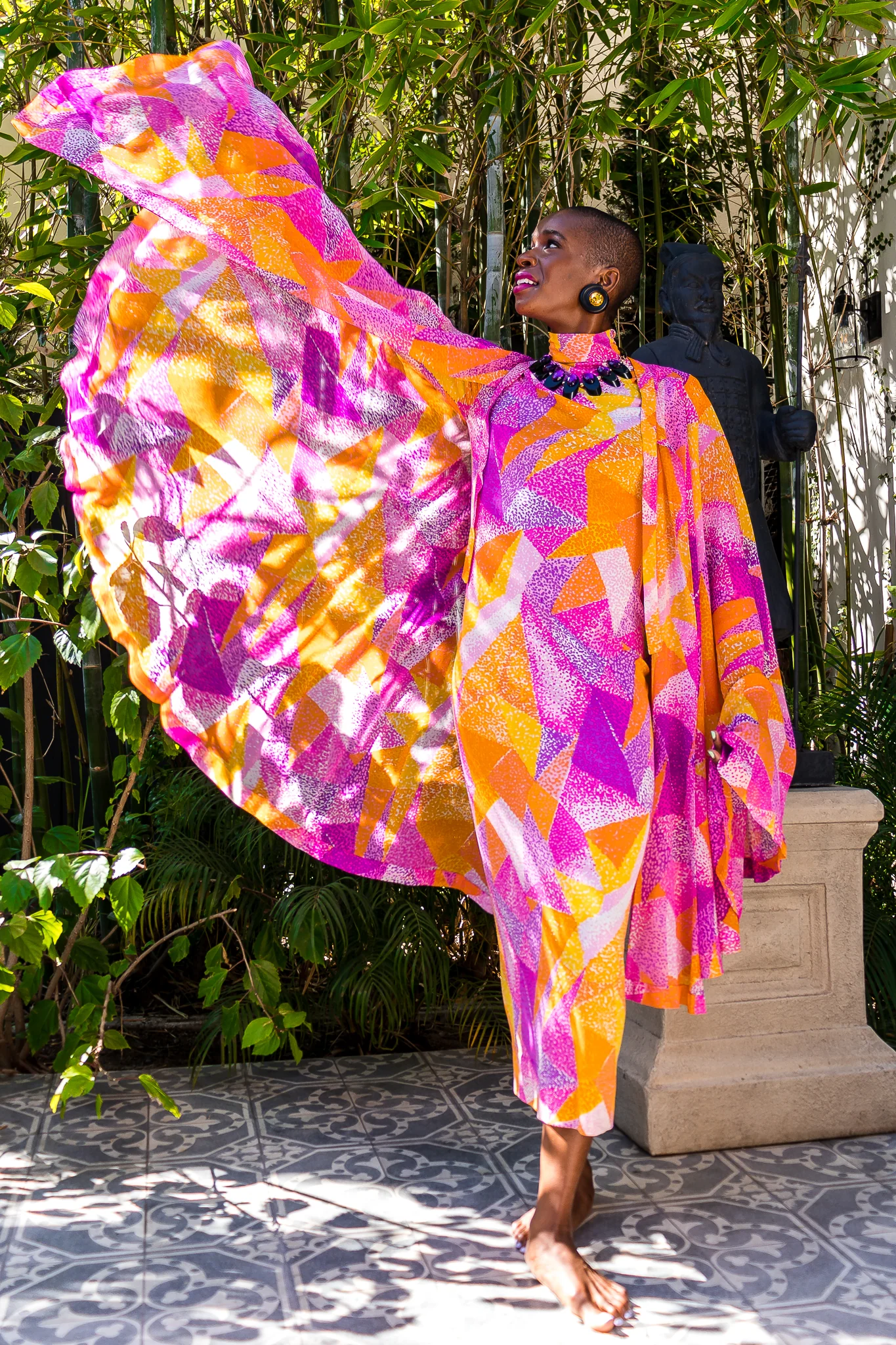 Geometric Silk Jersey Dress & Overskirt - Image 5