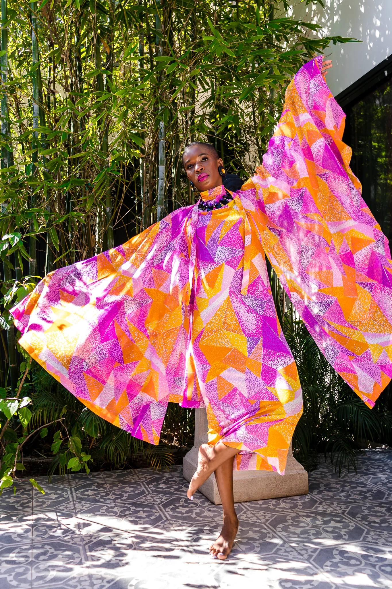 Geometric Silk Jersey Dress & Overskirt - Image 6
