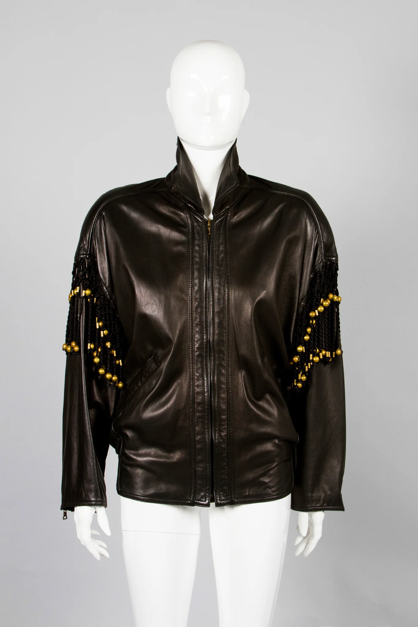 Leather Macrame Bomber Jacket - Image 2