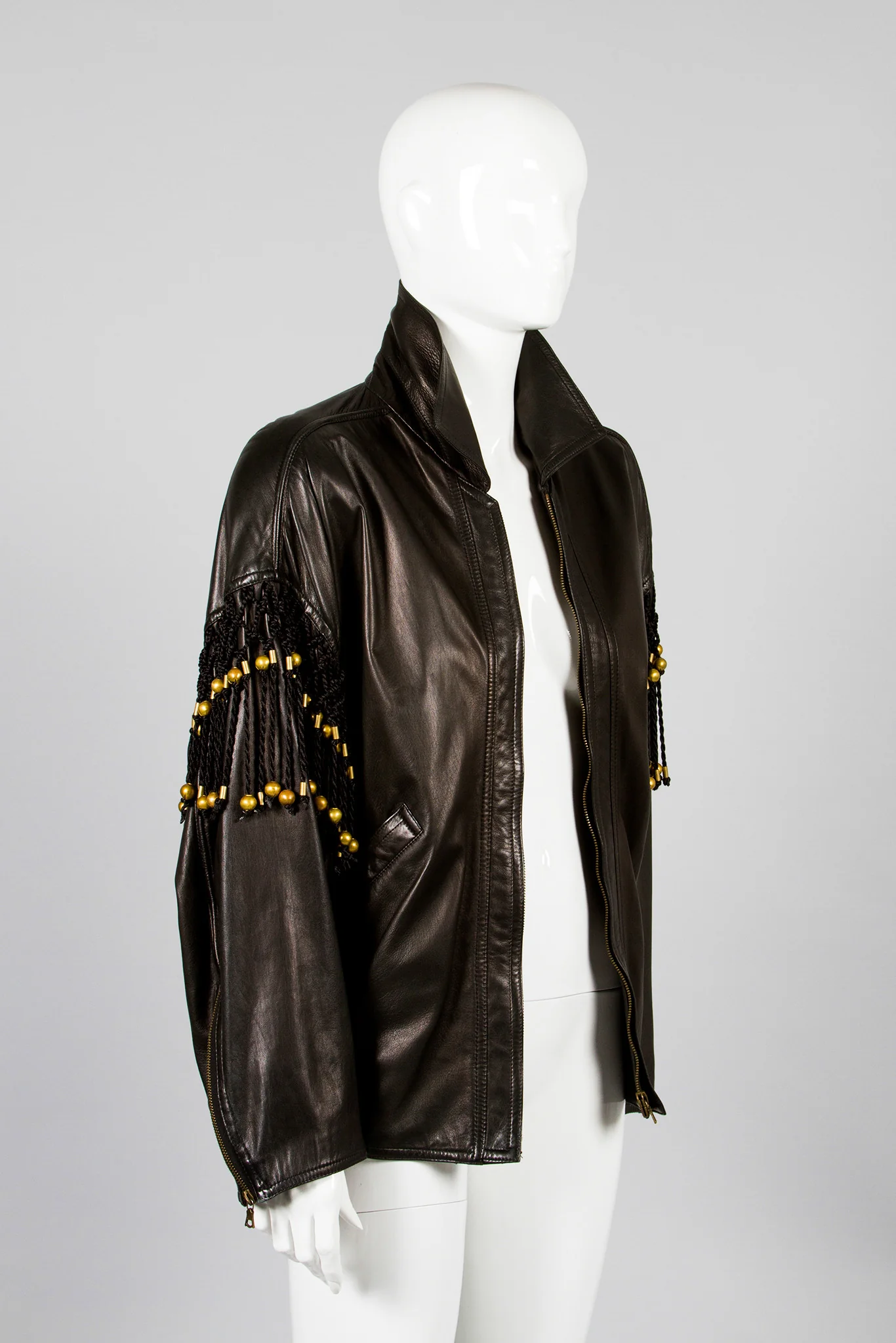Leather Macrame Bomber Jacket - Image 3