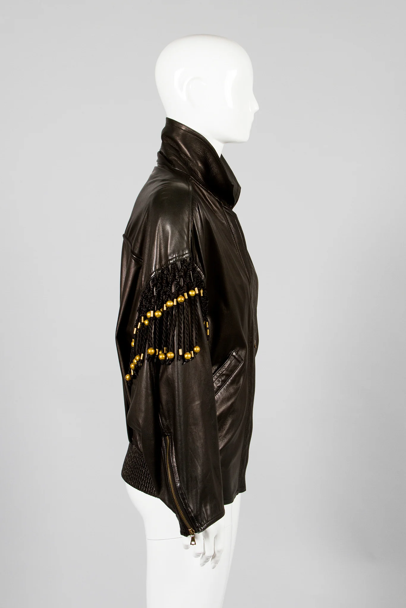 Leather Macrame Bomber Jacket - Image 4