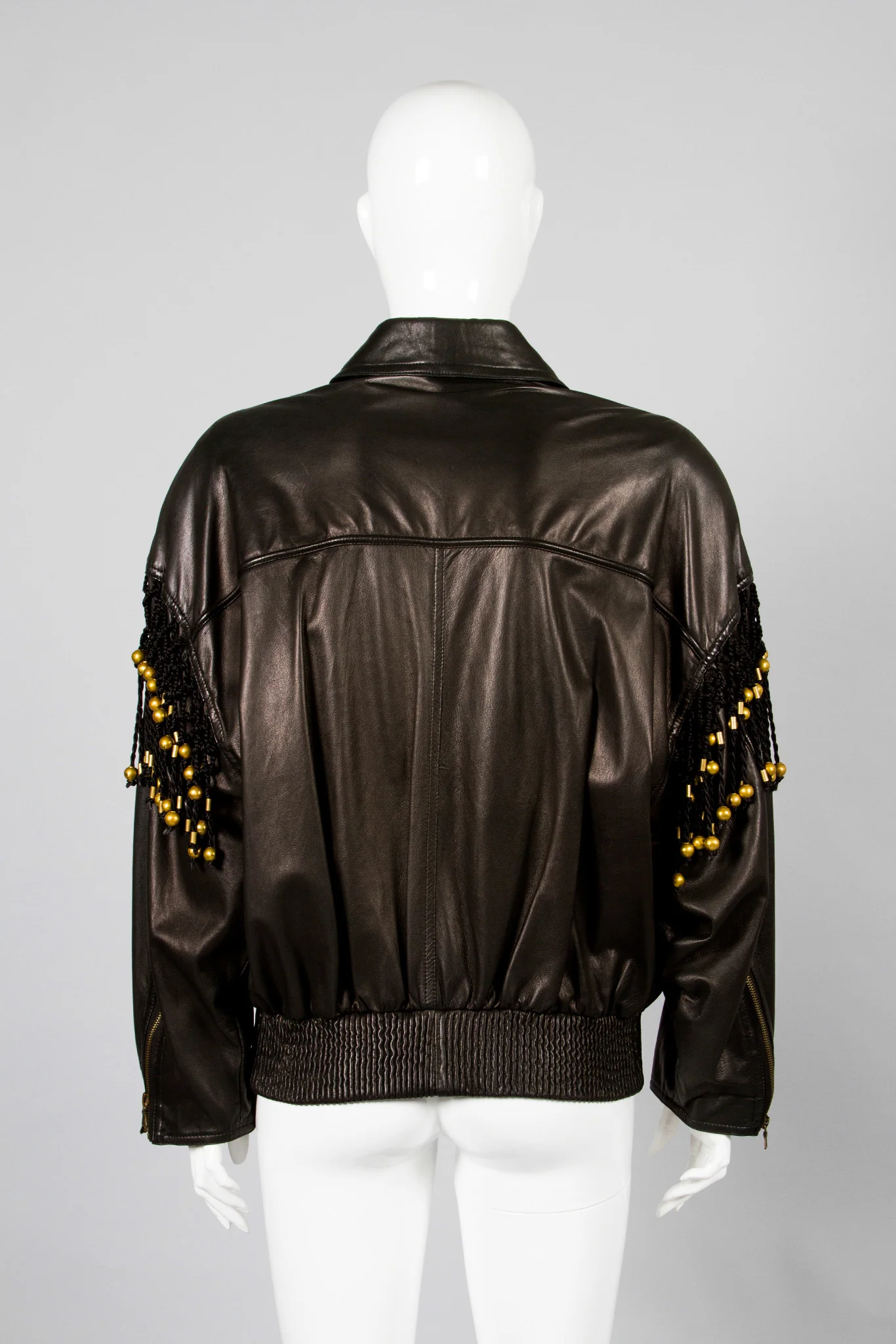 Leather Macrame Bomber Jacket - Image 5